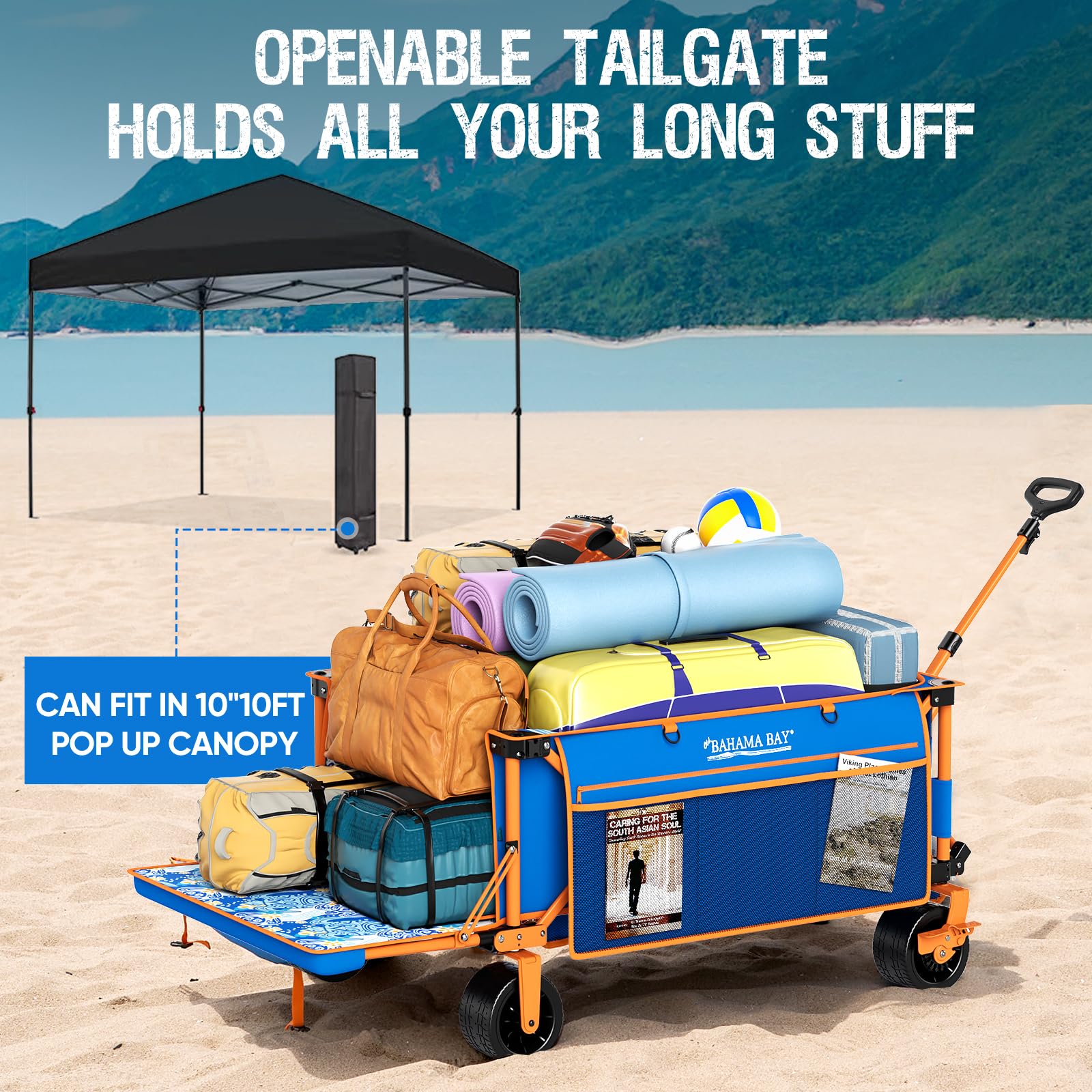 Old Bahama Bay 500lbs Love-Seat Wagon 3-in-1 Bench Wagon Seat for 2 Adults & Heavy Duty Utility Cart, 31L Detachable Cooler Bag, Adjustable Handle &Cup Holders,Perfect for The Beach, Sport, Camping