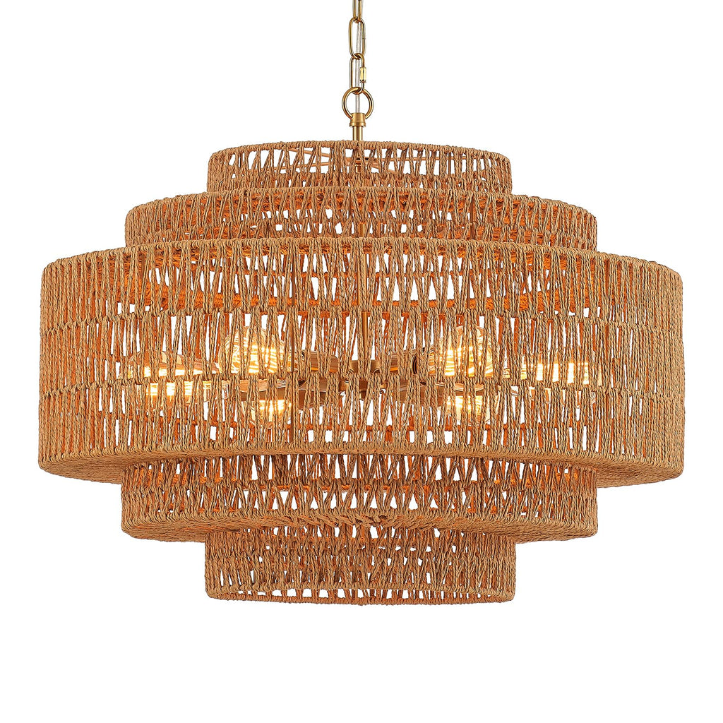 Hand-Woven Rattan Chandelier Large Boho Chandelier Living Room 25.6in Coastal 6-Light Farmhouse Vintage Wicker Bamboo Chandeliers for Bedroom Dining Room Stairway
