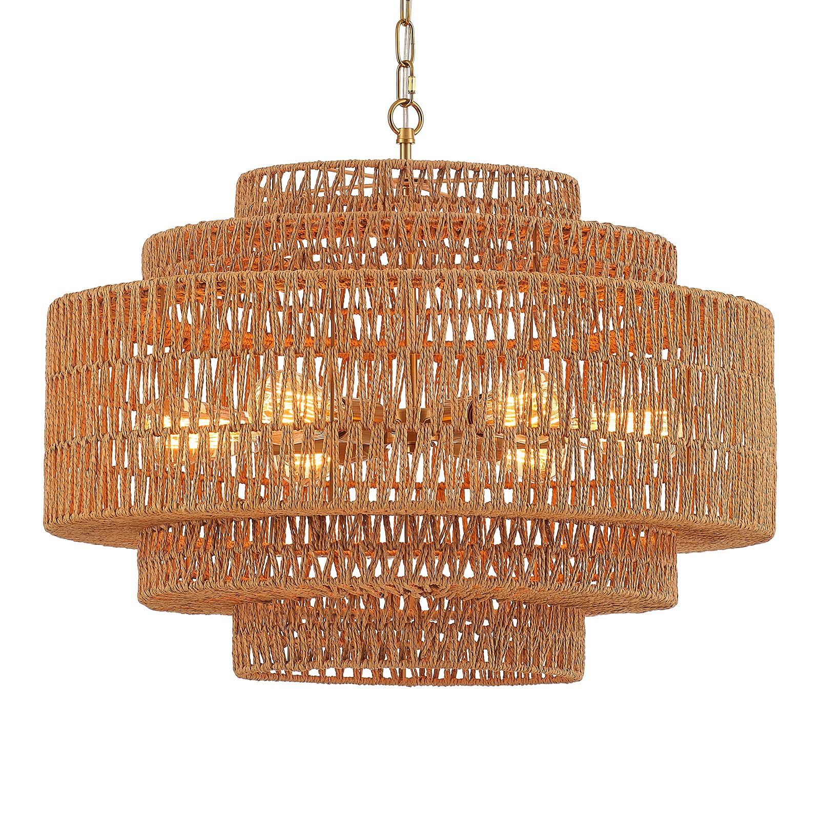 Hand-Woven Rattan Chandelier Large Boho Chandelier Living Room 25.6in Coastal 6-Light Farmhouse Vintage Wicker Bamboo Chandeliers for Bedroom Dining Room Stairway