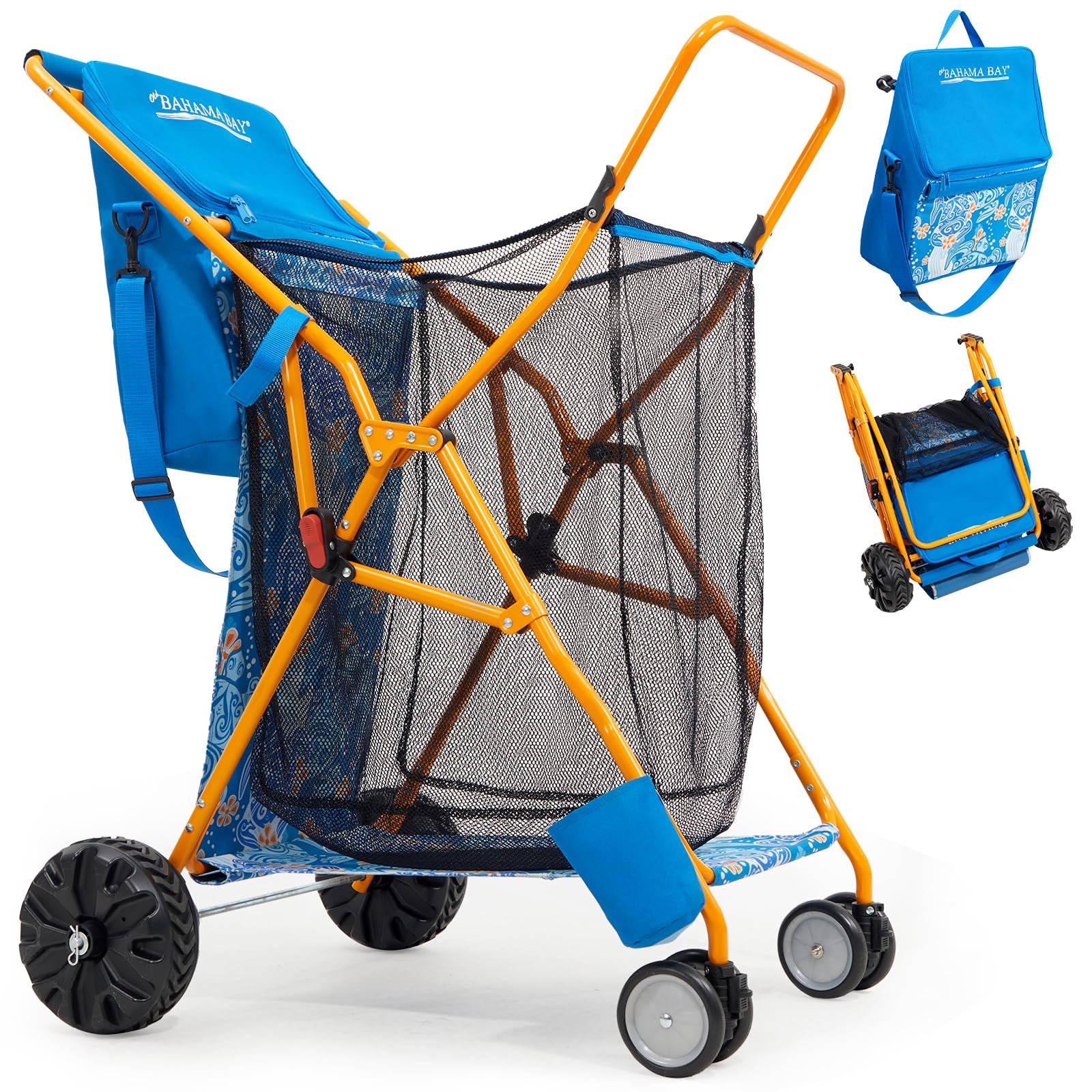 Old Bahama Bay 500lbs Love-Seat Wagon 3-in-1 Bench Wagon Seat for 2 Adults & Heavy Duty Utility Cart, 31L Detachable Cooler Bag, Adjustable Handle &Cup Holders,Perfect for The Beach, Sport, Camping