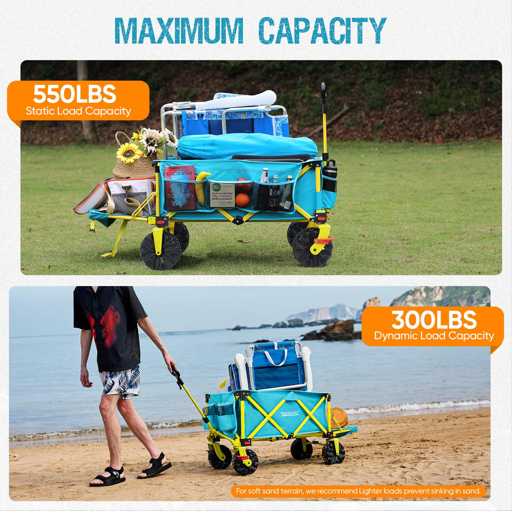 Old Bahama Bay 500lbs Love-Seat Wagon 3-in-1 Bench Wagon Seat for 2 Adults & Heavy Duty Utility Cart, 31L Detachable Cooler Bag, Adjustable Handle &Cup Holders,Perfect for The Beach, Sport, Camping