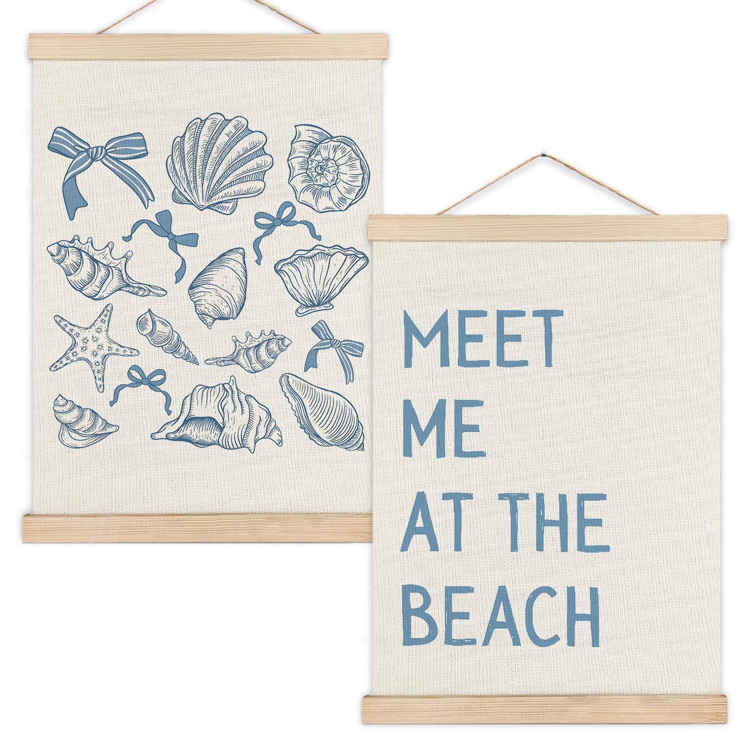 RYYCDOI Coastal Cowgirl Beach Room Decor Set of 2, Aesthetic Seashell Wall Decor, Blue Beach Decor for Teen Girls Room, 12x16 Inches