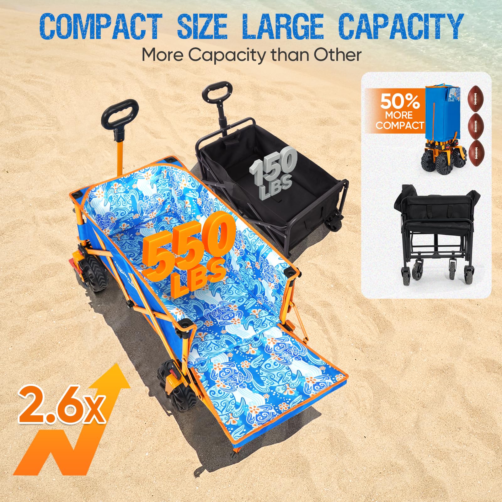 Old Bahama Bay 500lbs Love-Seat Wagon 3-in-1 Bench Wagon Seat for 2 Adults & Heavy Duty Utility Cart, 31L Detachable Cooler Bag, Adjustable Handle &Cup Holders,Perfect for The Beach, Sport, Camping