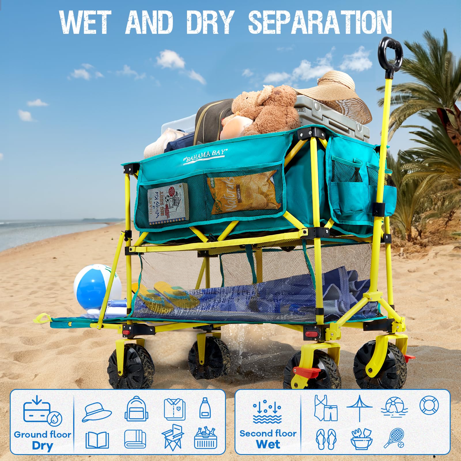 Old Bahama Bay 500lbs Love-Seat Wagon 3-in-1 Bench Wagon Seat for 2 Adults & Heavy Duty Utility Cart, 31L Detachable Cooler Bag, Adjustable Handle &Cup Holders,Perfect for The Beach, Sport, Camping