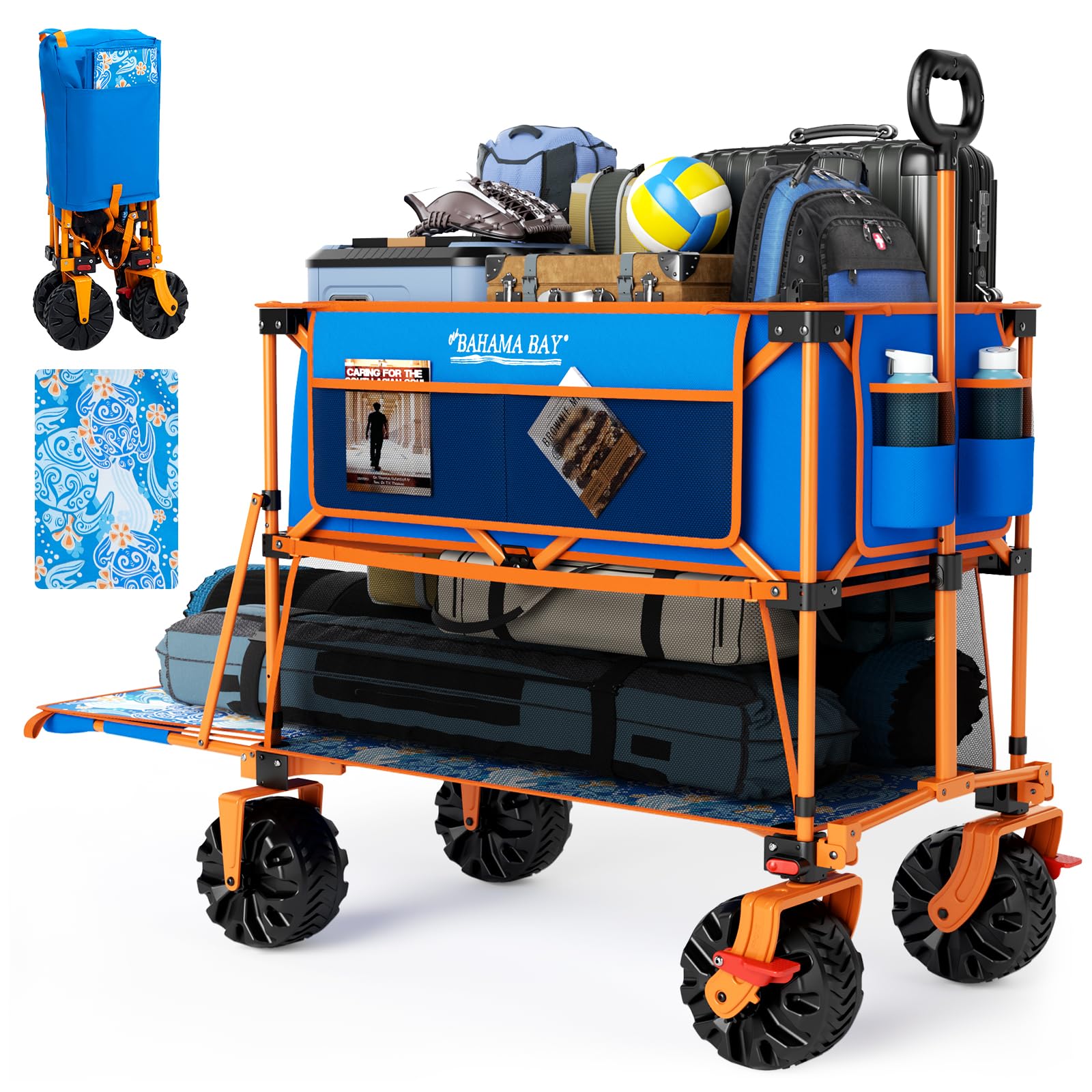 Old Bahama Bay 500lbs Love-Seat Wagon 3-in-1 Bench Wagon Seat for 2 Adults & Heavy Duty Utility Cart, 31L Detachable Cooler Bag, Adjustable Handle &Cup Holders,Perfect for The Beach, Sport, Camping