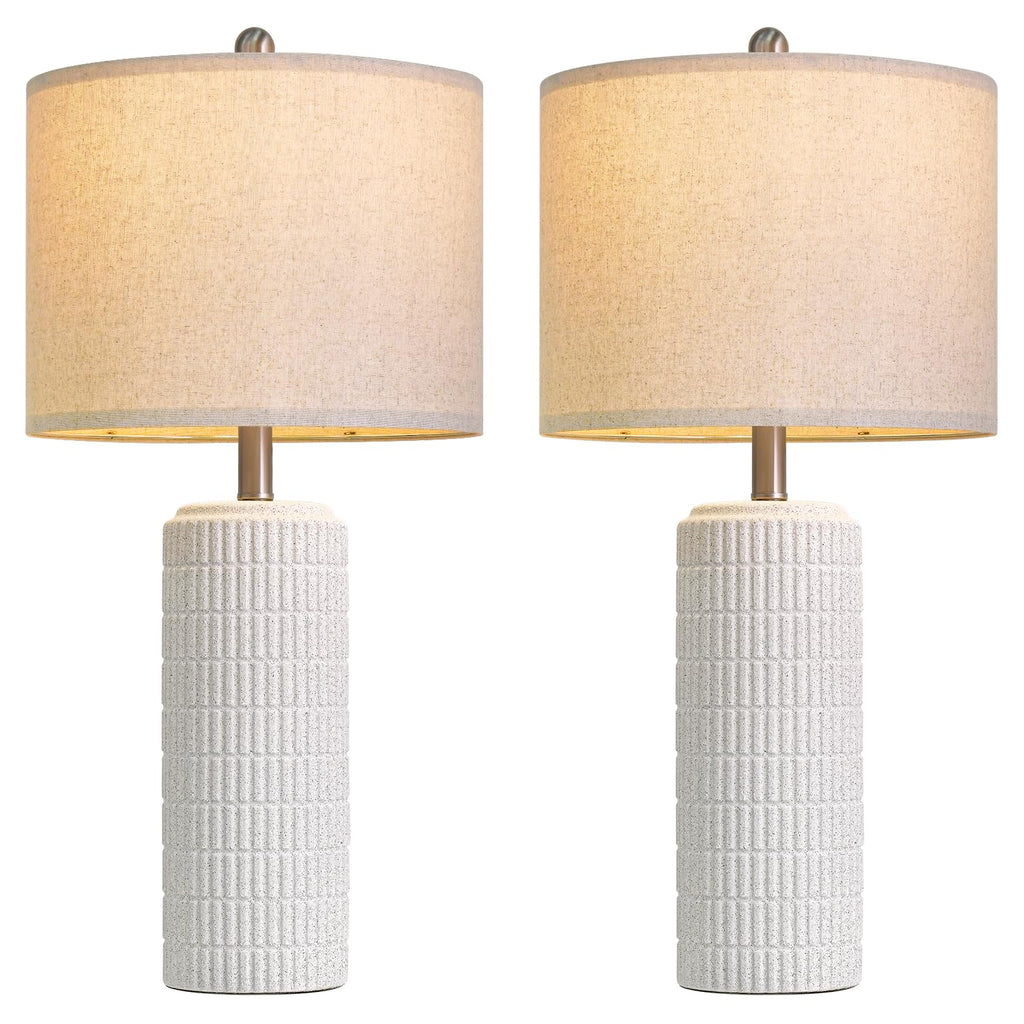 PoKat 23" Modern Ceramic Table Lamp Set of 2 for Living Room White Desk Lamps for Bedroom Farmhouse Bedside Nightstand Lamp House Warming Gifts New Home Decor End Table Lamps Gifts for Women Mom Beige