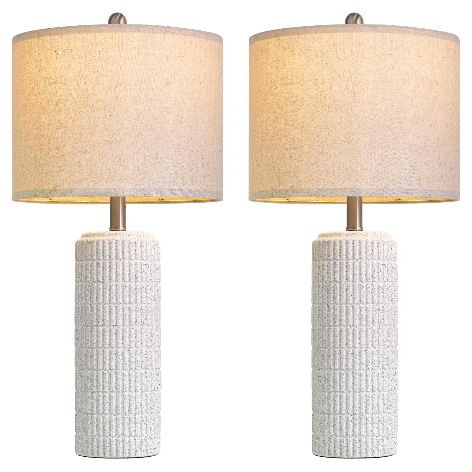 PoKat 23" Modern Ceramic Table Lamp Set of 2 for Living Room White Desk Lamps for Bedroom Farmhouse Bedside Nightstand Lamp House Warming Gifts New Home Decor End Table Lamps Gifts for Women Mom Beige
