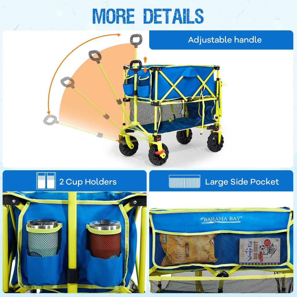 Old Bahama Bay 500lbs Love-Seat Wagon 3-in-1 Bench Wagon Seat for 2 Adults & Heavy Duty Utility Cart, 31L Detachable Cooler Bag, Adjustable Handle &Cup Holders,Perfect for The Beach, Sport, Camping