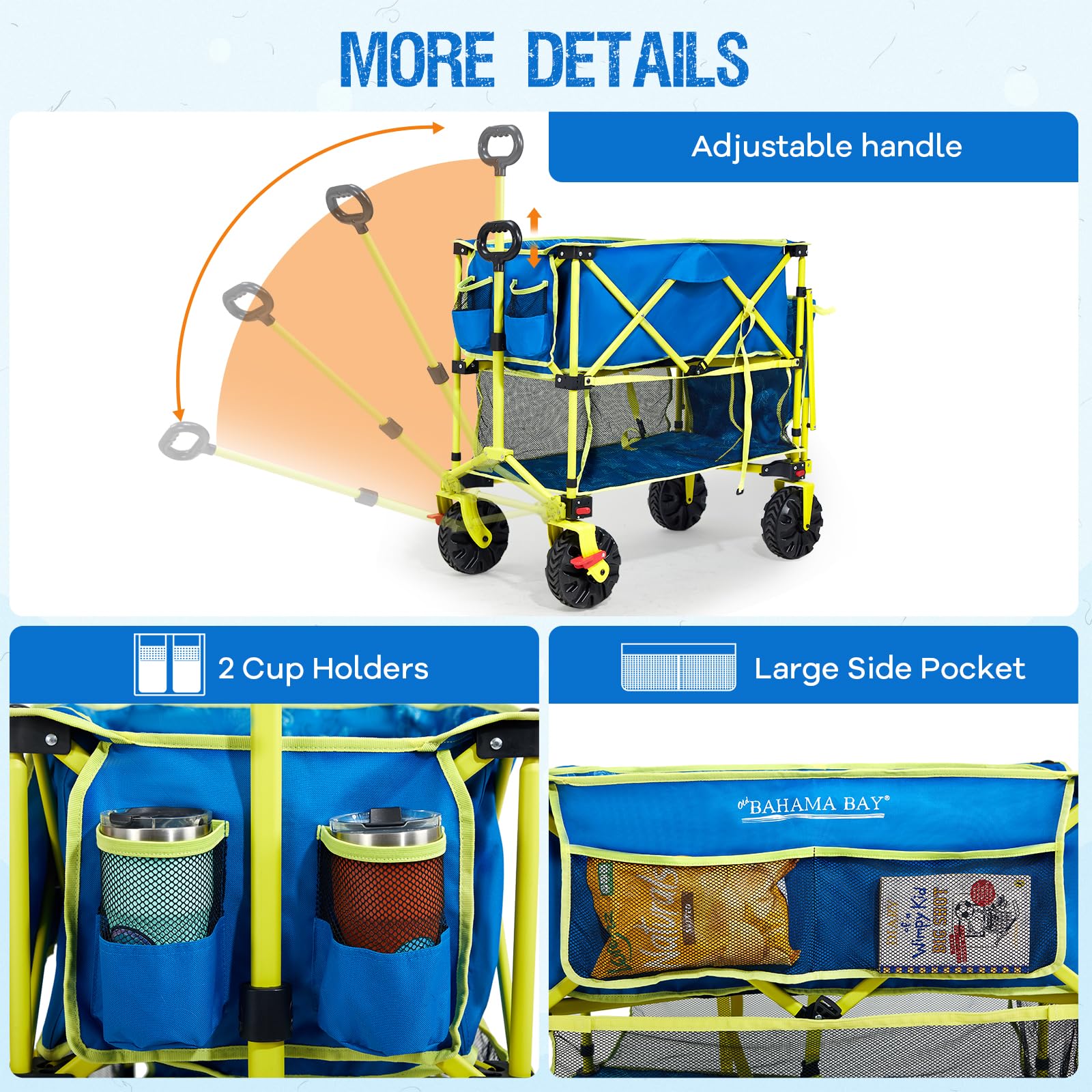 Old Bahama Bay 500lbs Love-Seat Wagon 3-in-1 Bench Wagon Seat for 2 Adults & Heavy Duty Utility Cart, 31L Detachable Cooler Bag, Adjustable Handle &Cup Holders,Perfect for The Beach, Sport, Camping