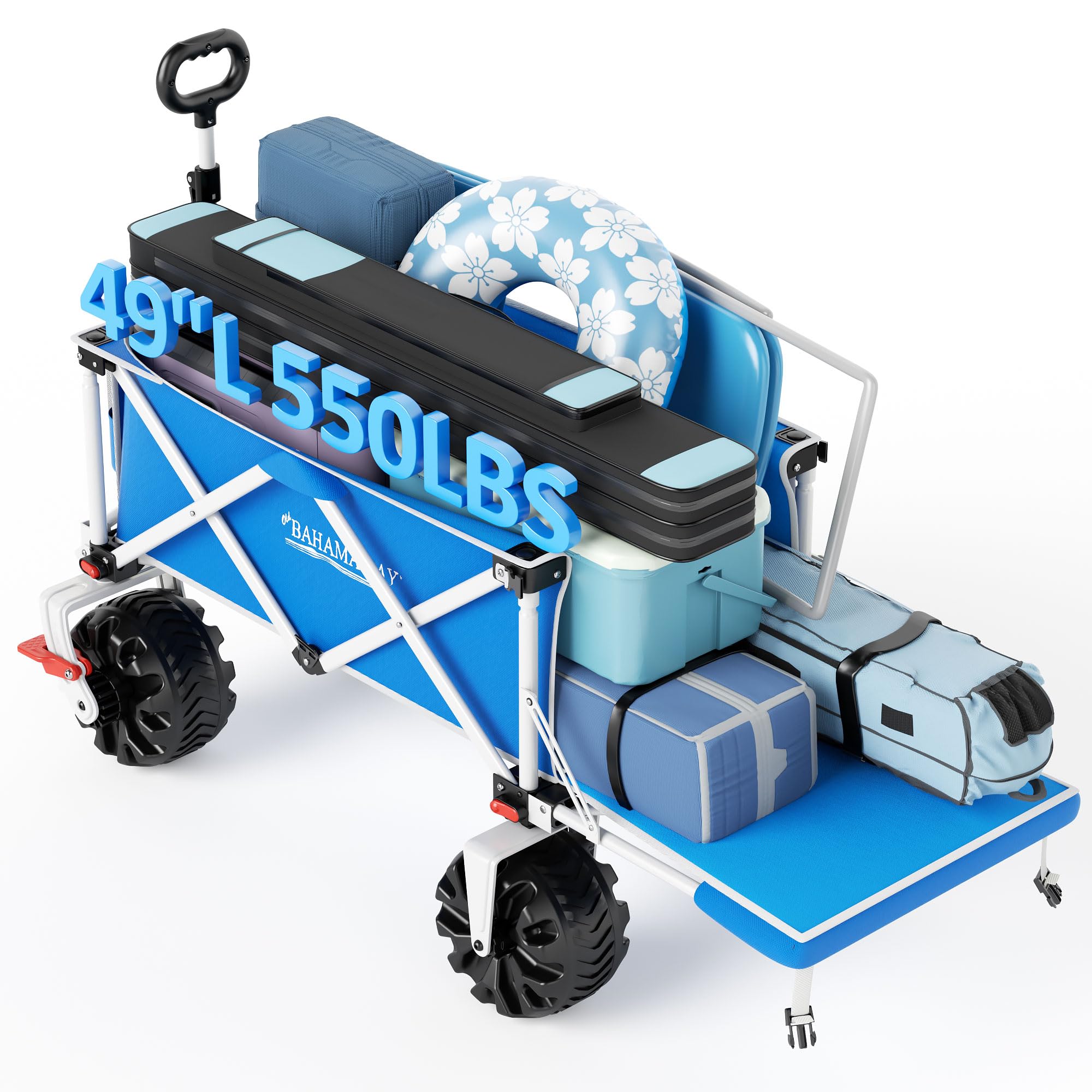 Old Bahama Bay 500lbs Love-Seat Wagon 3-in-1 Bench Wagon Seat for 2 Adults & Heavy Duty Utility Cart, 31L Detachable Cooler Bag, Adjustable Handle &Cup Holders,Perfect for The Beach, Sport, Camping