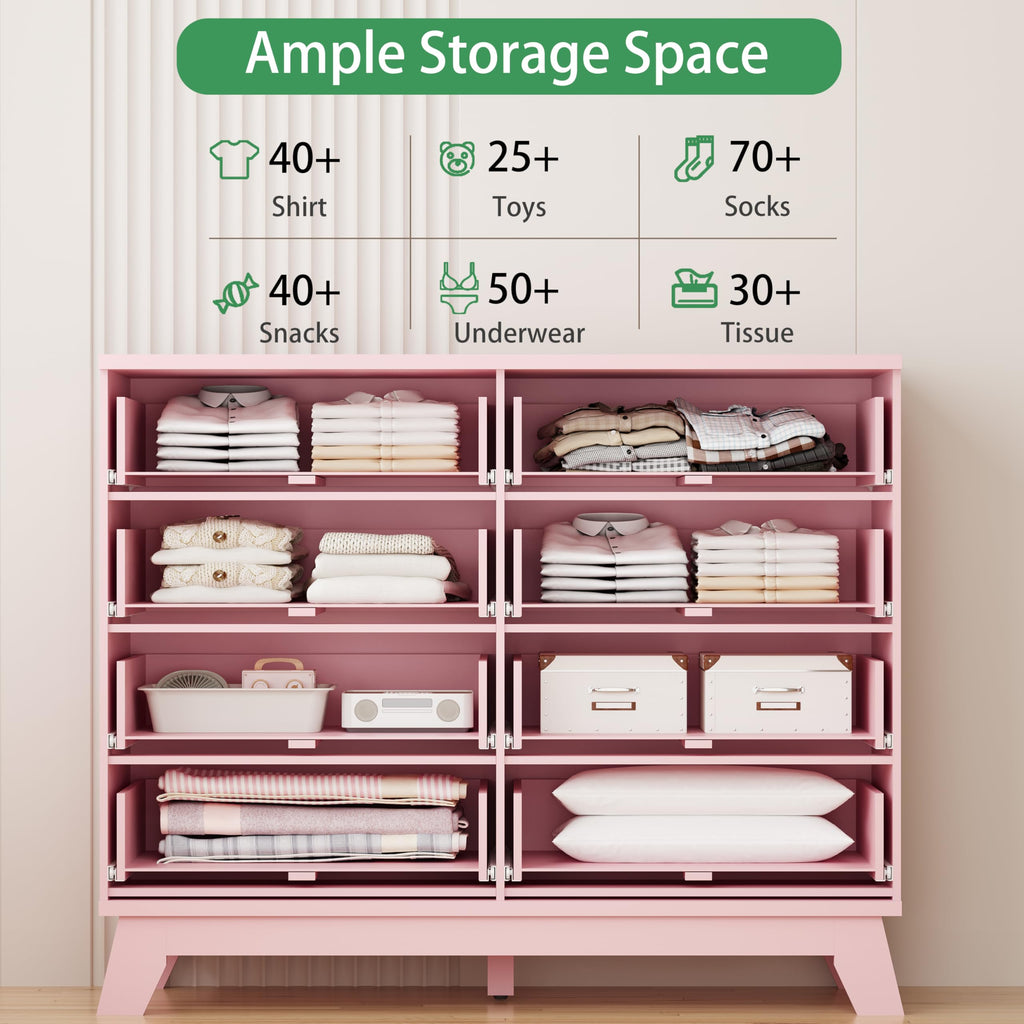 Fluted Dresser for Bedroom with 9 Drawers, 57" Wide Modern Chest of Drawers with Metal Handle, Wooden Dresser TV Stand, Wood Closet Clothes Storage Organizer for Living Room, Hallway, Natural Oak