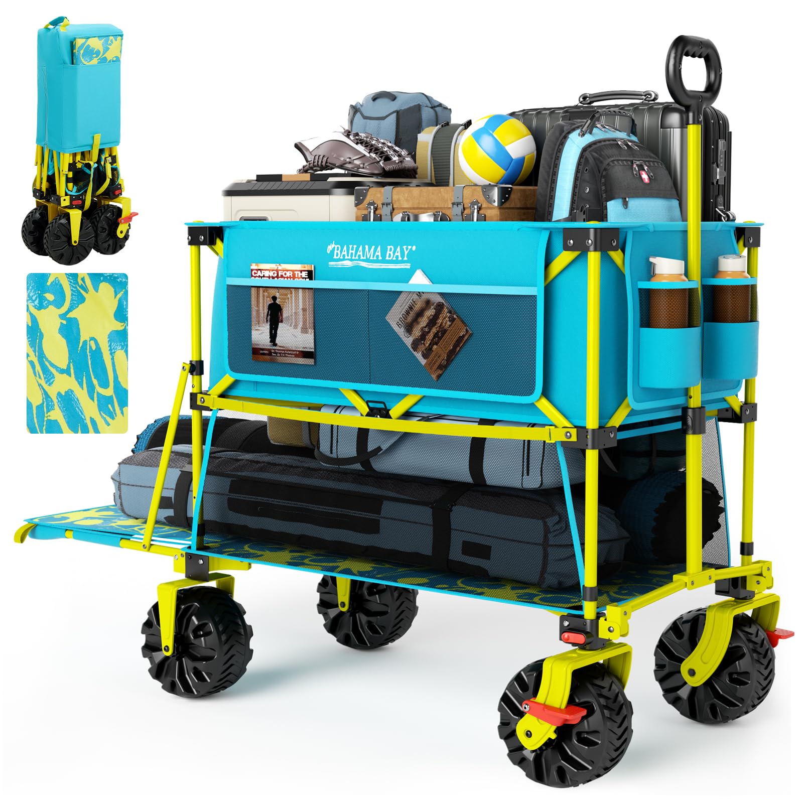 Old Bahama Bay 500lbs Love-Seat Wagon 3-in-1 Bench Wagon Seat for 2 Adults & Heavy Duty Utility Cart, 31L Detachable Cooler Bag, Adjustable Handle &Cup Holders,Perfect for The Beach, Sport, Camping