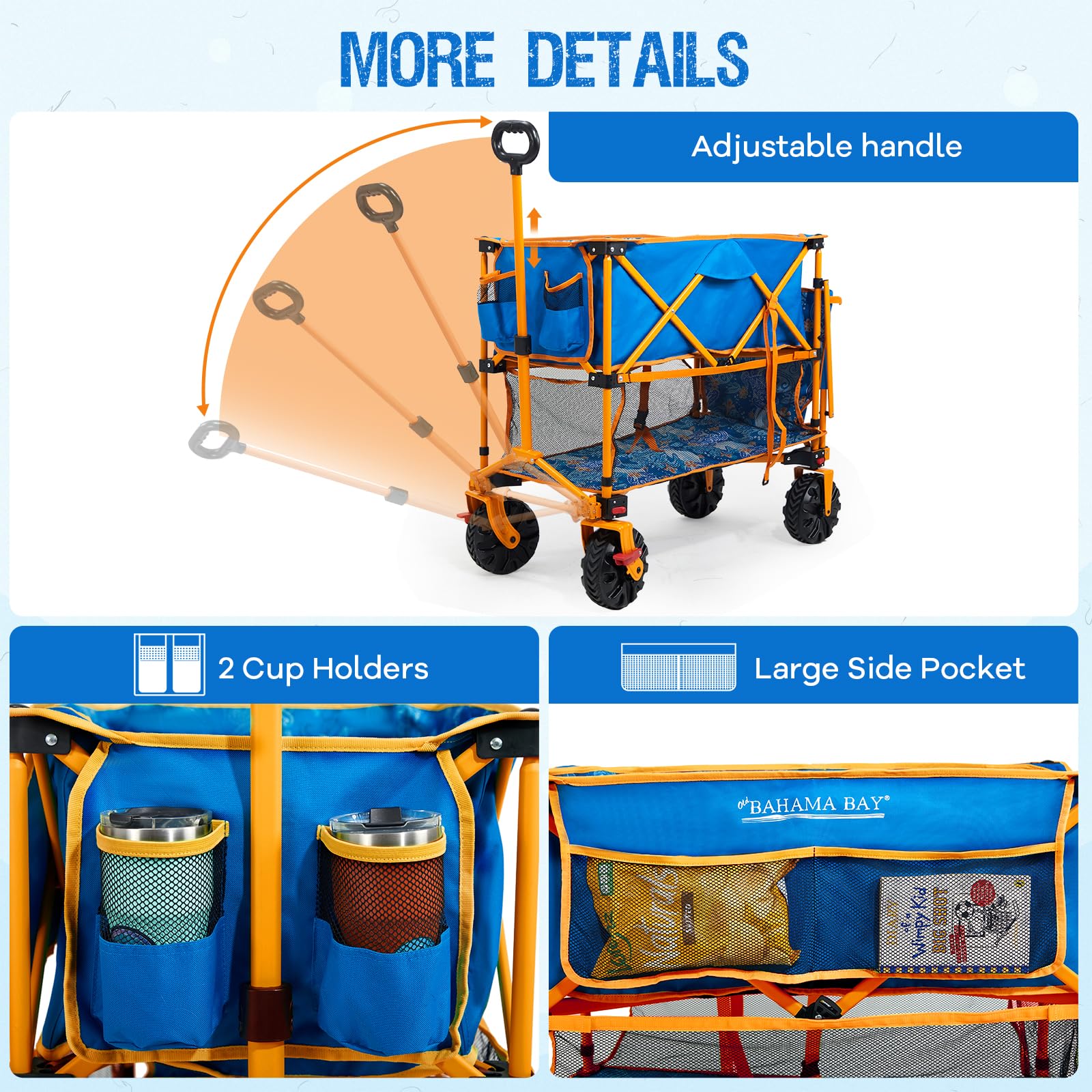 Old Bahama Bay 500lbs Love-Seat Wagon 3-in-1 Bench Wagon Seat for 2 Adults & Heavy Duty Utility Cart, 31L Detachable Cooler Bag, Adjustable Handle &Cup Holders,Perfect for The Beach, Sport, Camping