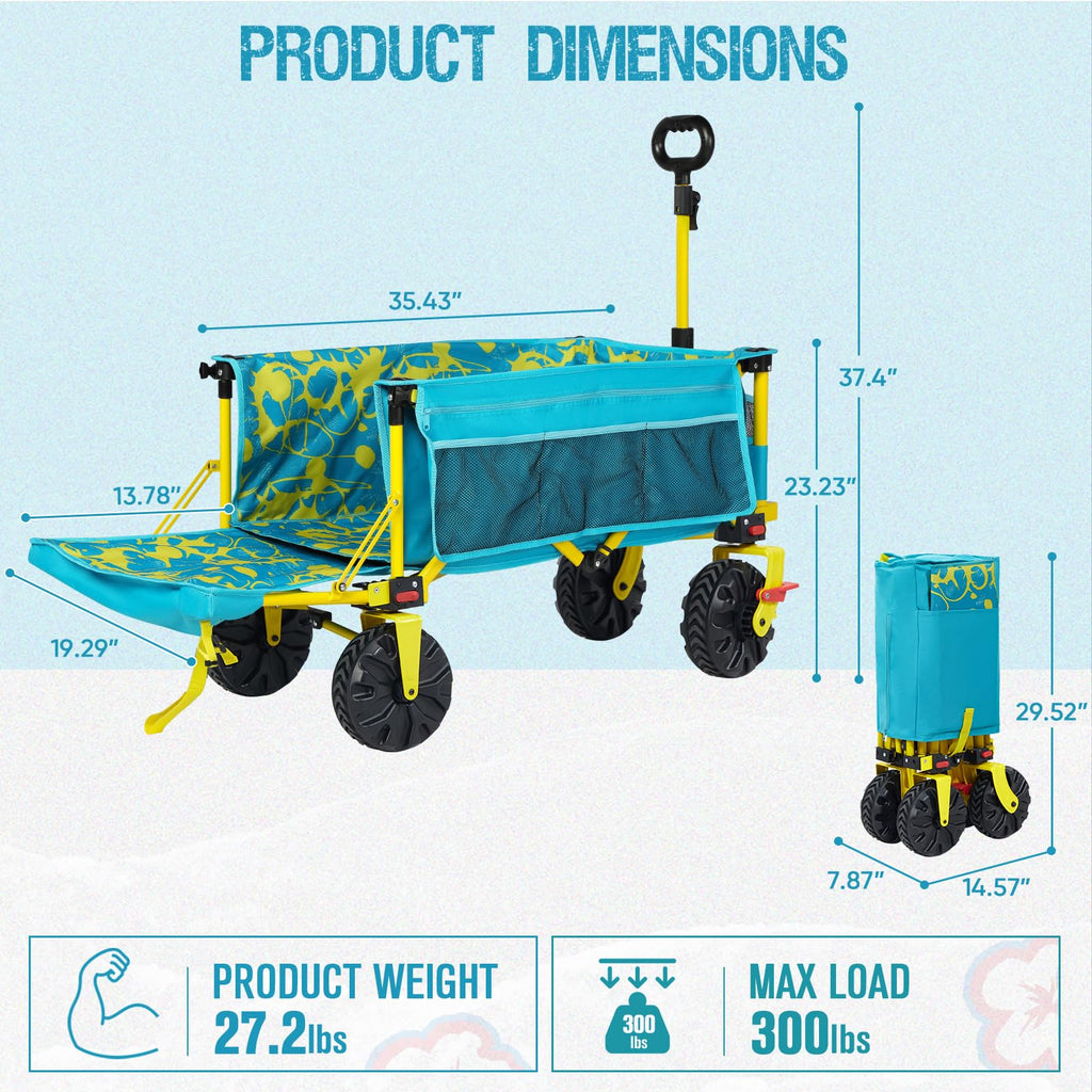 Old Bahama Bay 500lbs Love-Seat Wagon 3-in-1 Bench Wagon Seat for 2 Adults & Heavy Duty Utility Cart, 31L Detachable Cooler Bag, Adjustable Handle &Cup Holders,Perfect for The Beach, Sport, Camping