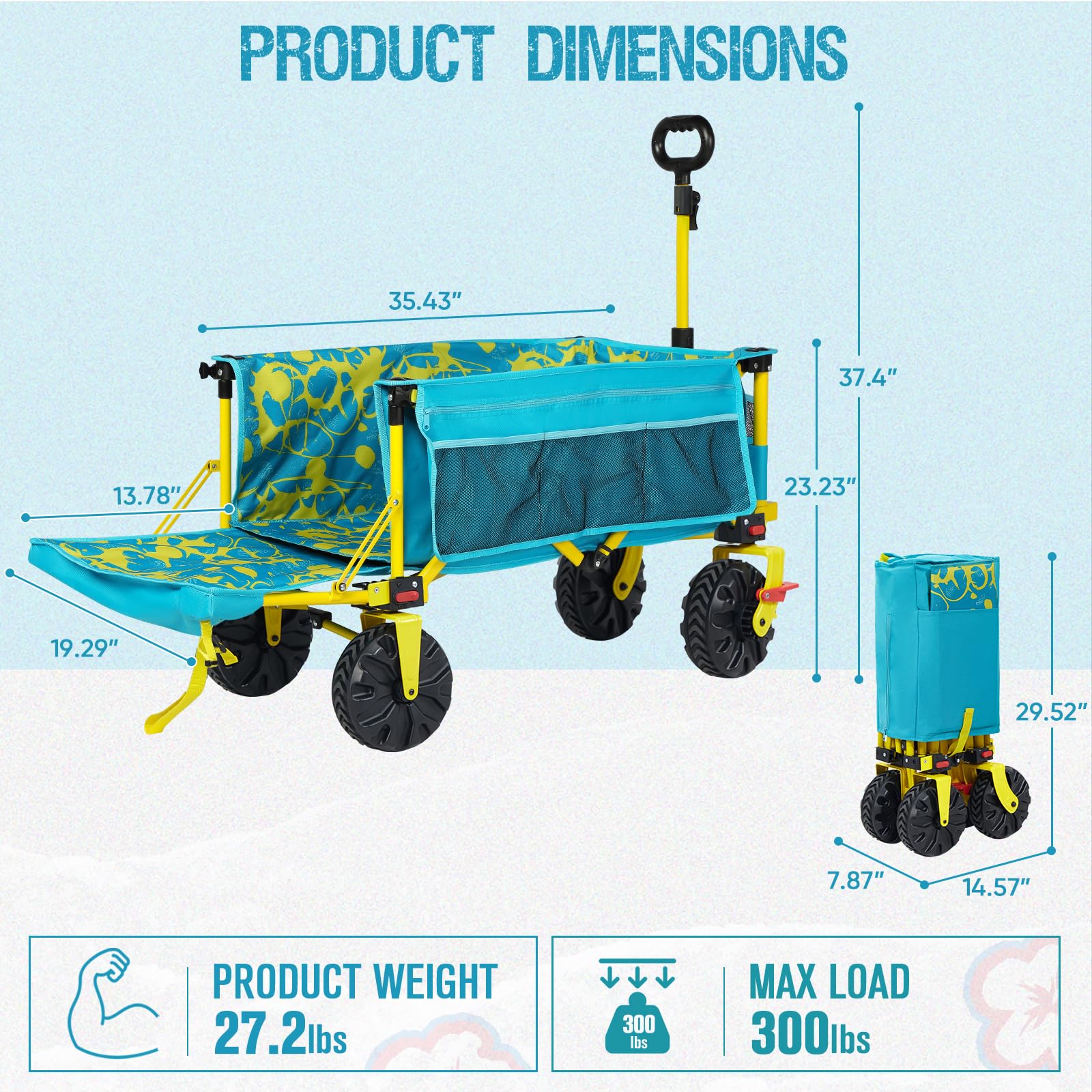 Old Bahama Bay 500lbs Love-Seat Wagon 3-in-1 Bench Wagon Seat for 2 Adults & Heavy Duty Utility Cart, 31L Detachable Cooler Bag, Adjustable Handle &Cup Holders,Perfect for The Beach, Sport, Camping