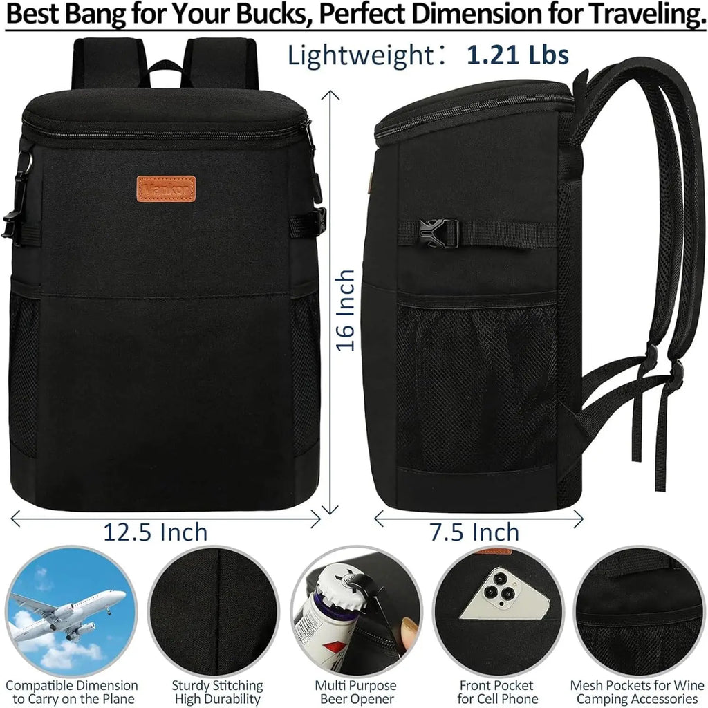 Insulated Cooler Backpack for 30-45 Cans, Leak Proof Soft Cooler Bag for Picnic Beach Work Trip Thermal Drink Carrier
