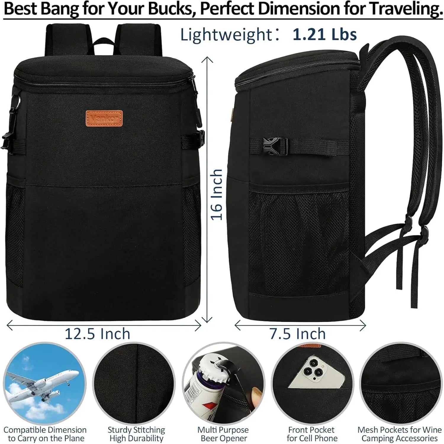 Insulated Cooler Backpack for 30-45 Cans, Leak Proof Soft Cooler Bag for Picnic Beach Work Trip Thermal Drink Carrier
