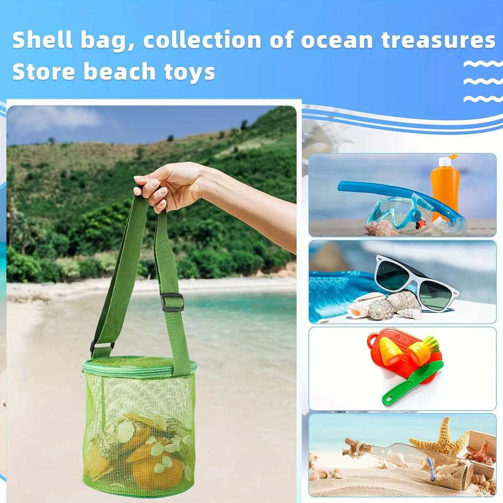 Colorful Beach Toys Mesh Beach Bag with Zipper Sand Toy Seashell Bag Pool Bag Swimming Accessories for Teens Boys Girls