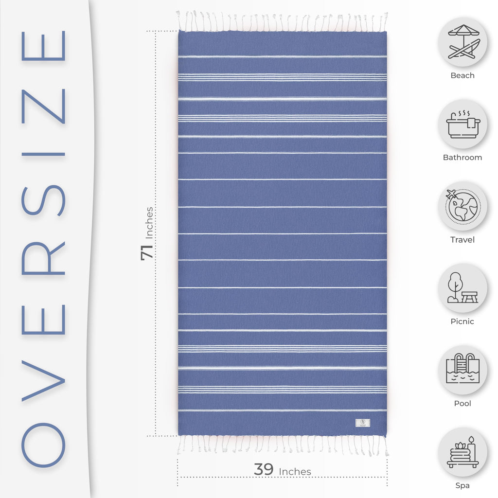 Ossano Turkish Beach Towel Absorbent & Quick Dry Oversized (39" x 71") - Decorative, Versatile and Functional as Yoga Mat, Picnic Blanket, Travel Blanket, Bath, Cruise, Gym Towel - Green