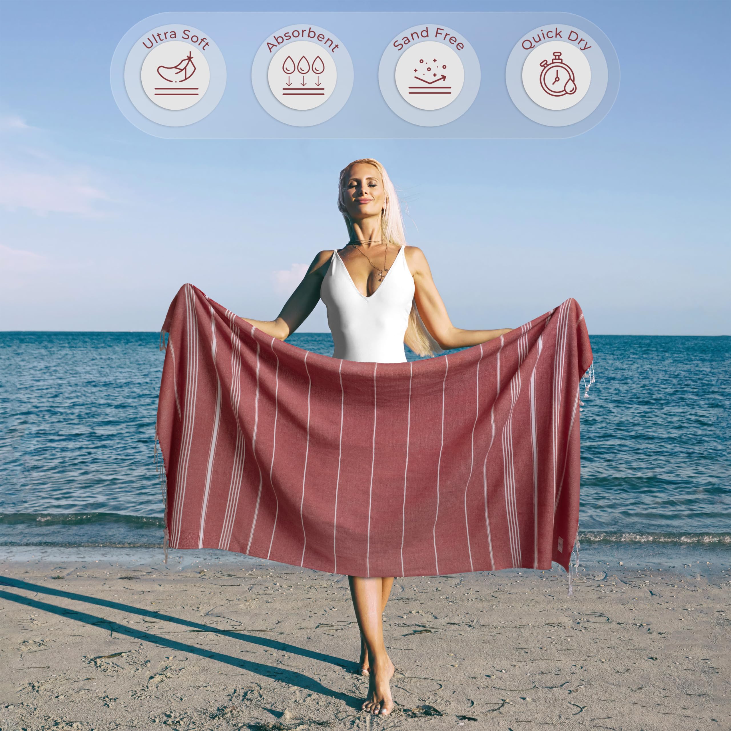 Ossano Turkish Beach Towel Absorbent & Quick Dry Oversized (39" x 71") - Decorative, Versatile and Functional as Yoga Mat, Picnic Blanket, Travel Blanket, Bath, Cruise, Gym Towel - Green