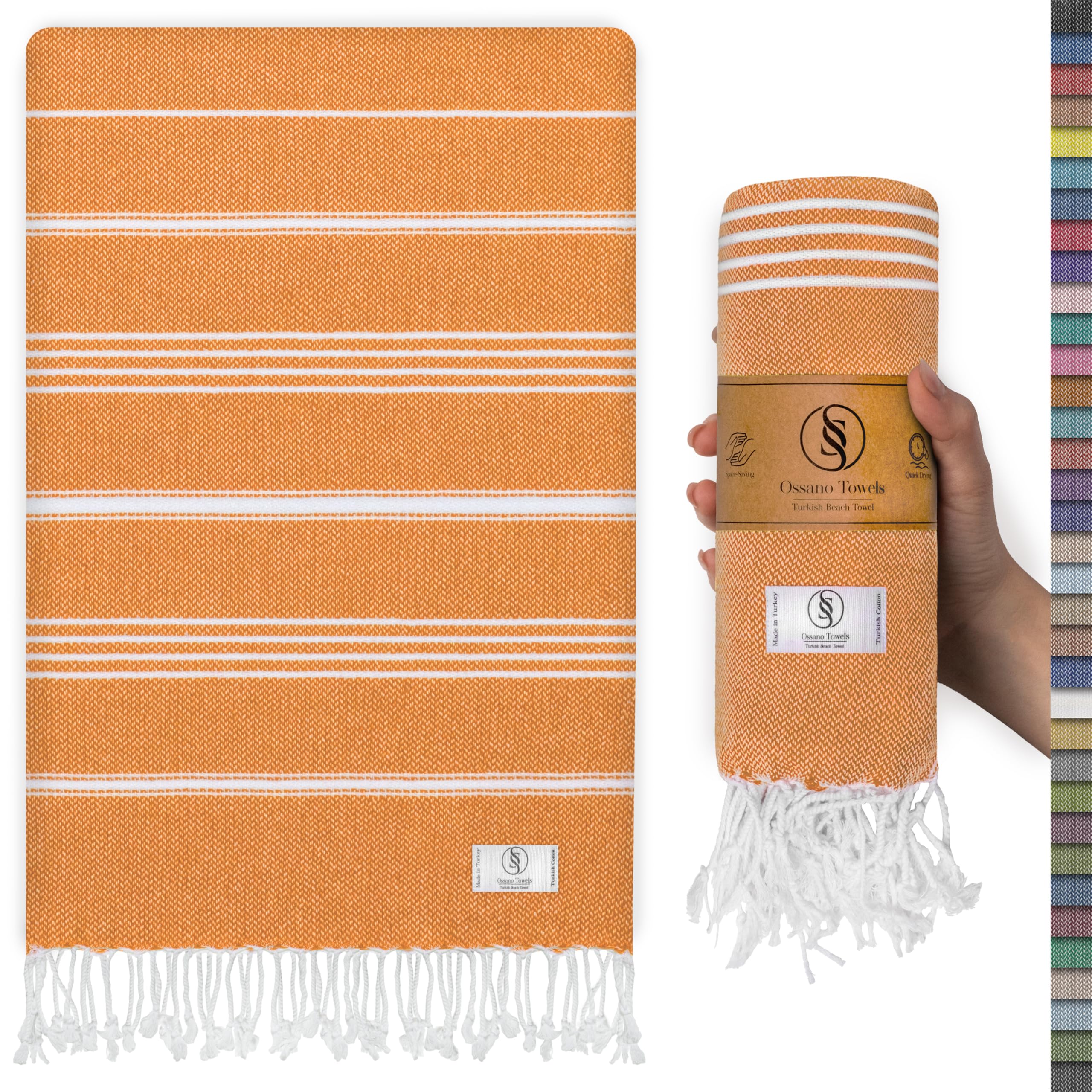 Ossano Turkish Beach Towel Absorbent & Quick Dry Oversized (39" x 71") - Decorative, Versatile and Functional as Yoga Mat, Picnic Blanket, Travel Blanket, Bath, Cruise, Gym Towel - Green