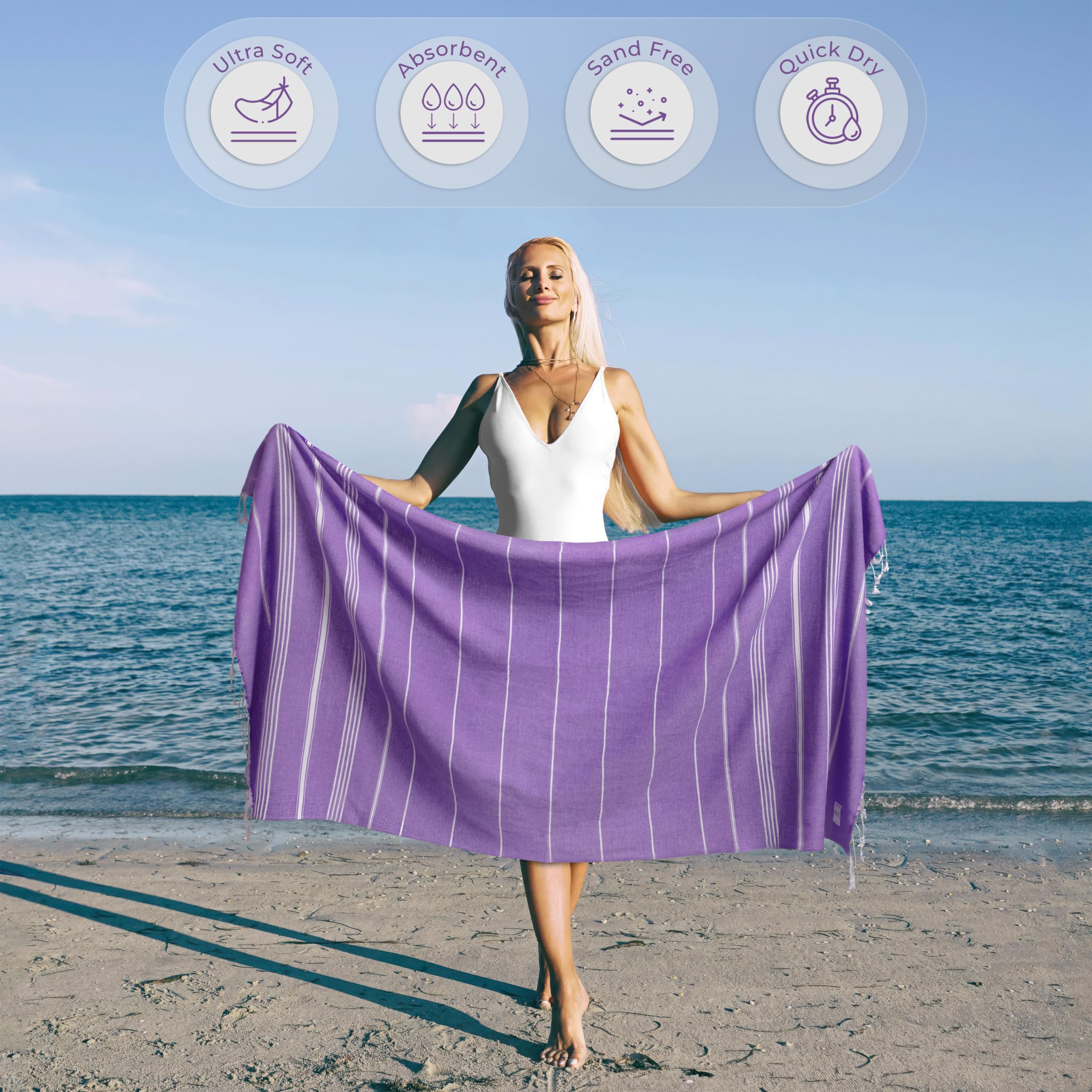 Ossano Turkish Beach Towel Absorbent & Quick Dry Oversized (39" x 71") - Decorative, Versatile and Functional as Yoga Mat, Picnic Blanket, Travel Blanket, Bath, Cruise, Gym Towel - Green