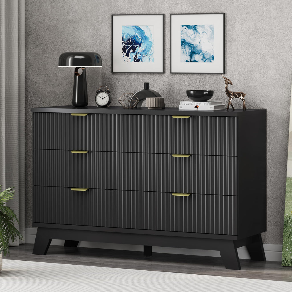 Fluted Dresser for Bedroom with 9 Drawers, 57" Wide Modern Chest of Drawers with Metal Handle, Wooden Dresser TV Stand, Wood Closet Clothes Storage Organizer for Living Room, Hallway, Natural Oak