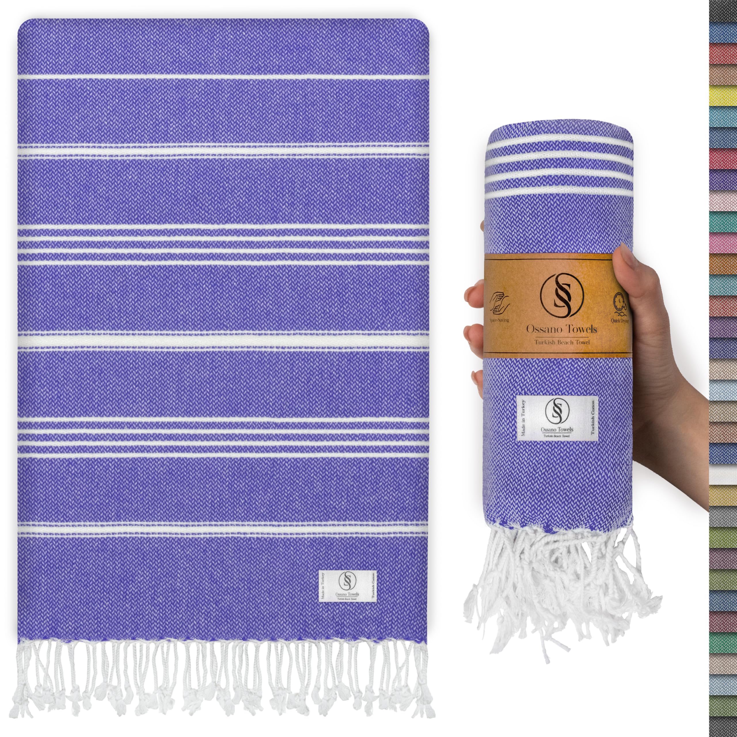 Ossano Turkish Beach Towel Absorbent & Quick Dry Oversized (39" x 71") - Decorative, Versatile and Functional as Yoga Mat, Picnic Blanket, Travel Blanket, Bath, Cruise, Gym Towel - Green