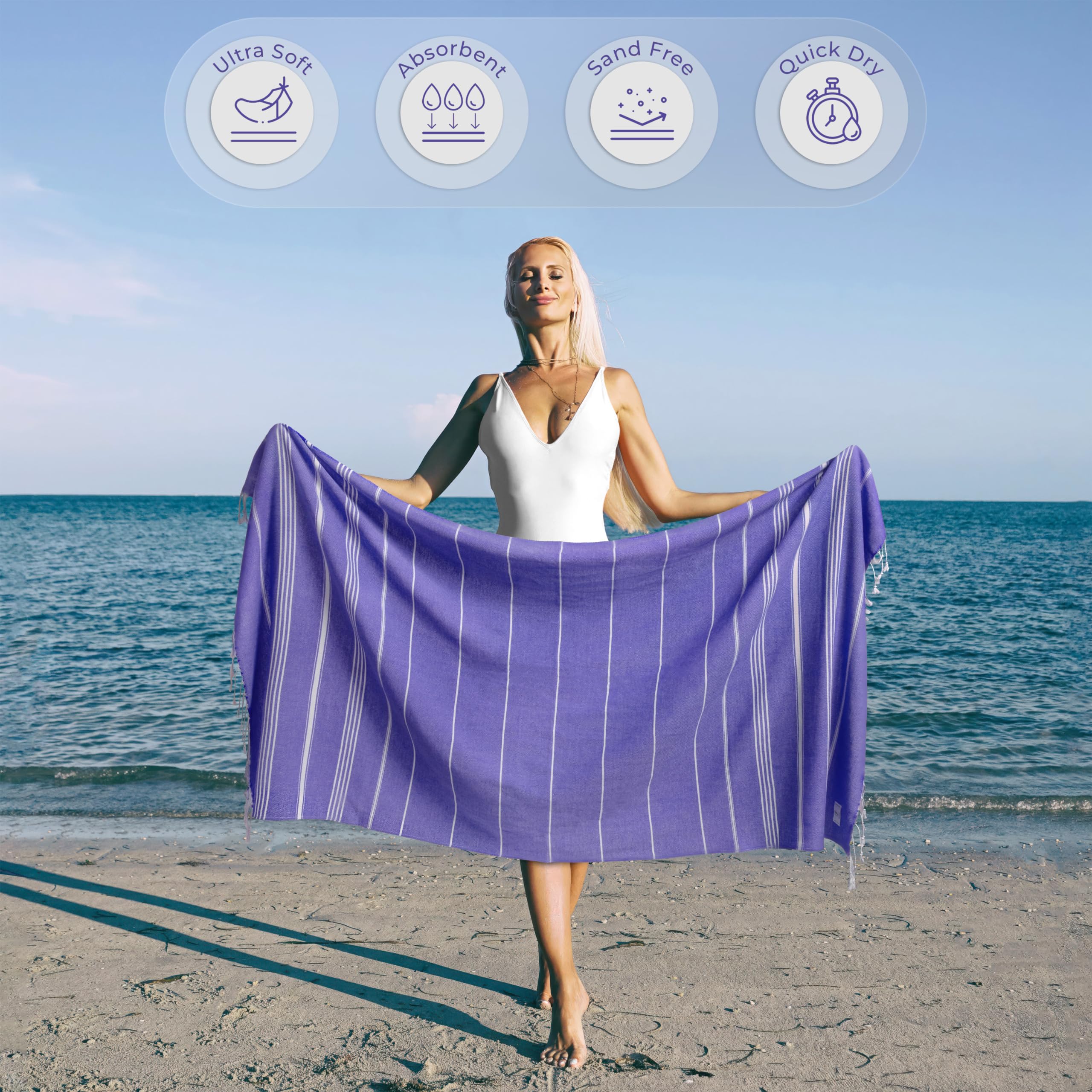 Ossano Turkish Beach Towel Absorbent & Quick Dry Oversized (39" x 71") - Decorative, Versatile and Functional as Yoga Mat, Picnic Blanket, Travel Blanket, Bath, Cruise, Gym Towel - Green