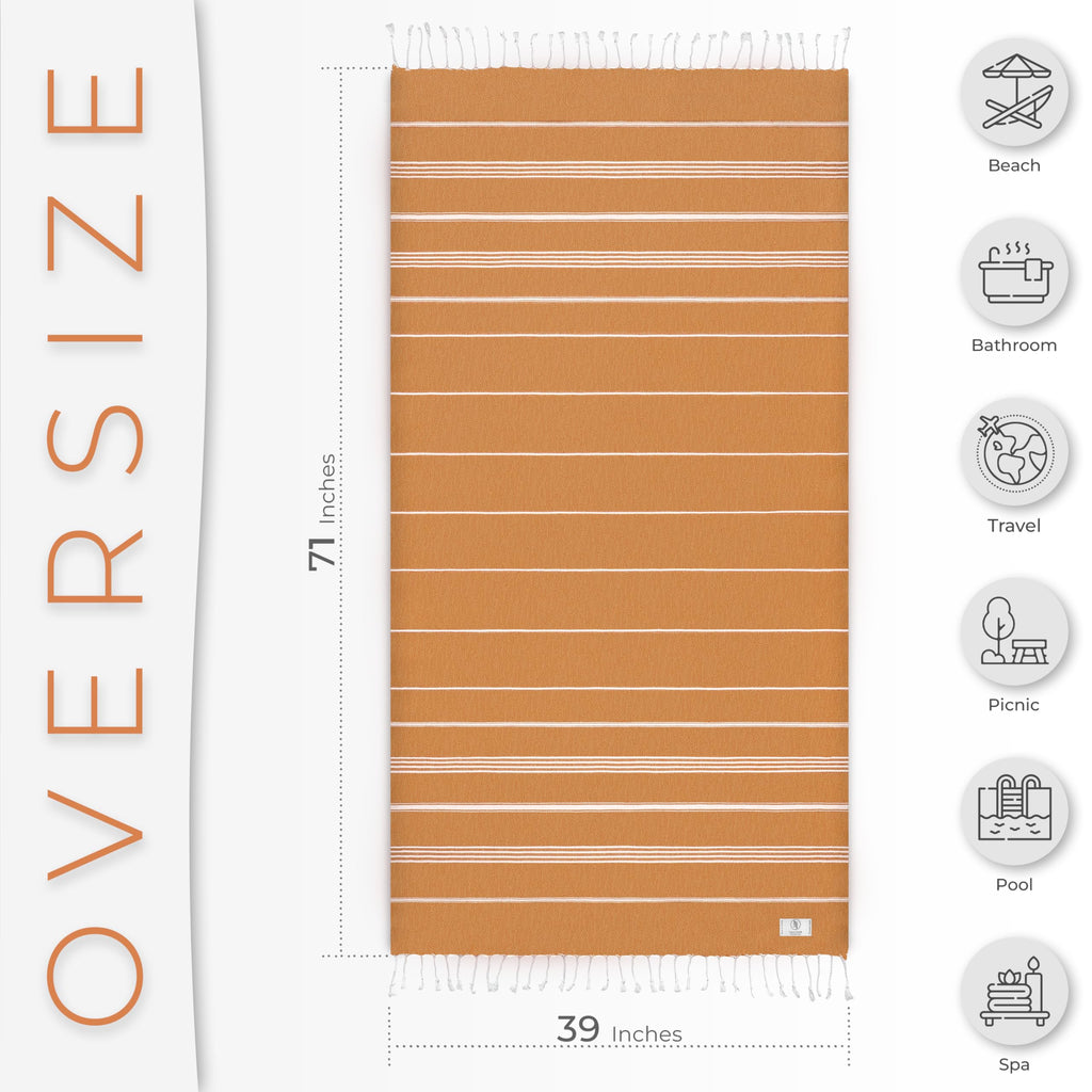 Ossano Turkish Beach Towel Absorbent & Quick Dry Oversized (39" x 71") - Decorative, Versatile and Functional as Yoga Mat, Picnic Blanket, Travel Blanket, Bath, Cruise, Gym Towel - Green