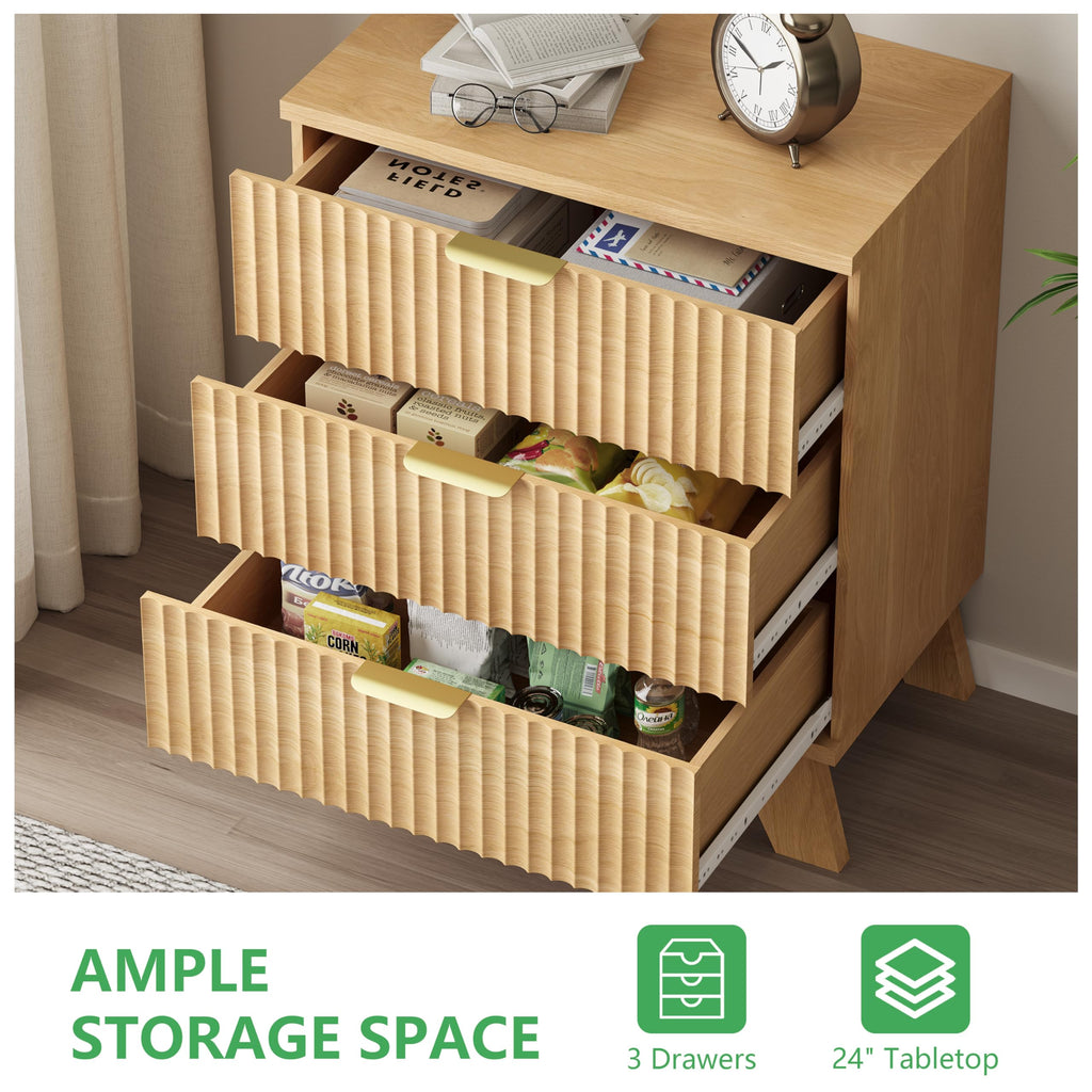 Fluted Dresser for Bedroom with 9 Drawers, 57" Wide Modern Chest of Drawers with Metal Handle, Wooden Dresser TV Stand, Wood Closet Clothes Storage Organizer for Living Room, Hallway, Natural Oak