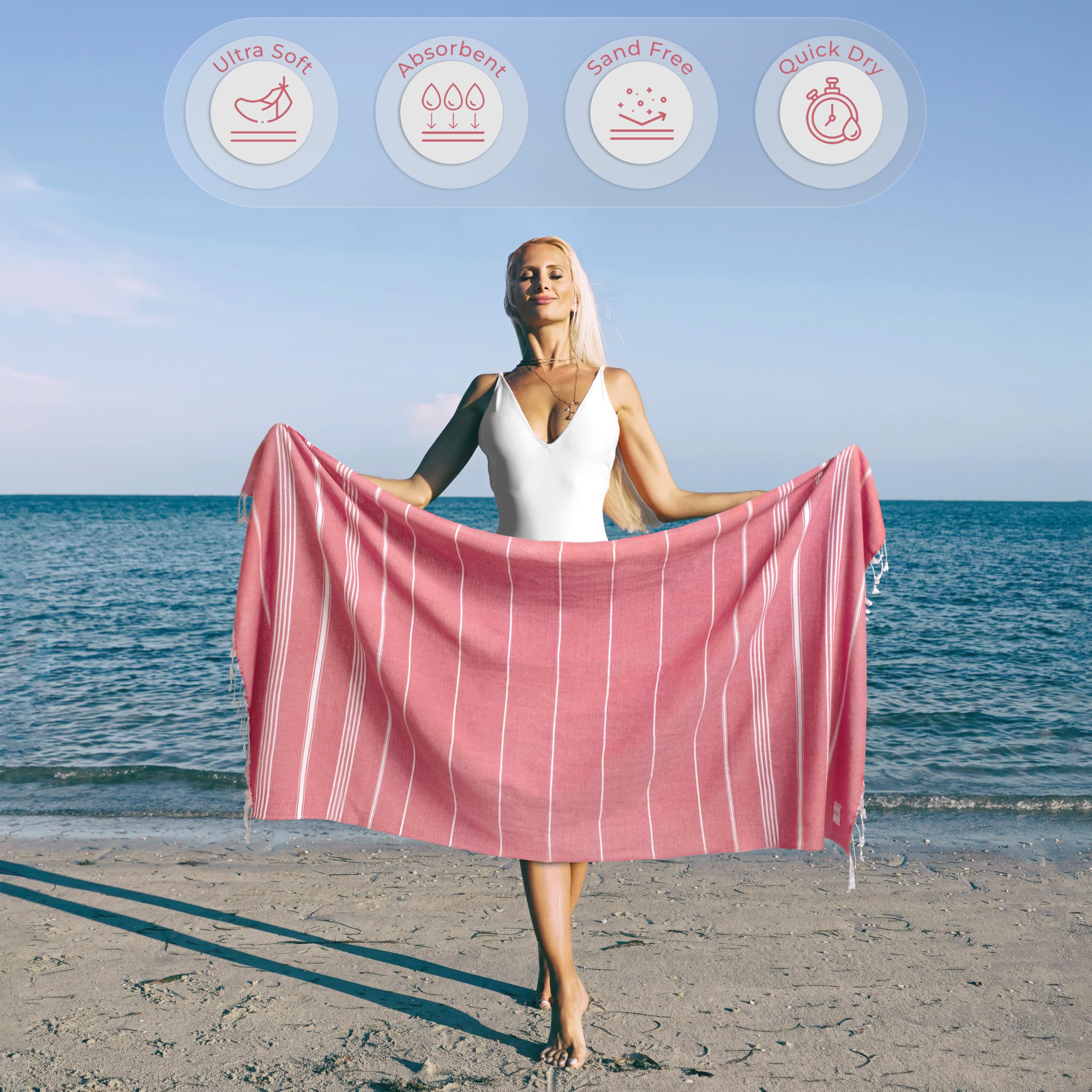 Ossano Turkish Beach Towel Absorbent & Quick Dry Oversized (39" x 71") - Decorative, Versatile and Functional as Yoga Mat, Picnic Blanket, Travel Blanket, Bath, Cruise, Gym Towel - Green