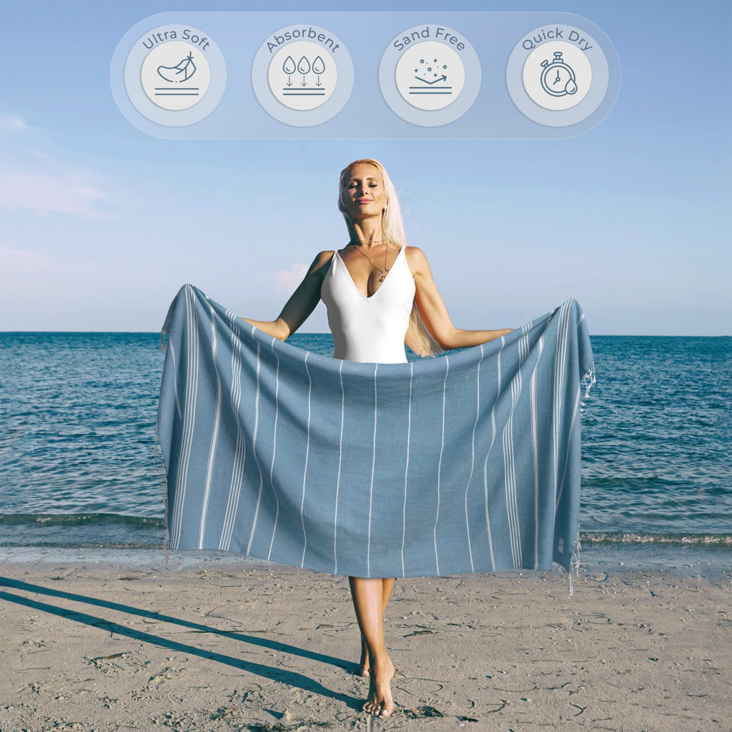 Ossano Turkish Beach Towel Absorbent & Quick Dry Oversized (39" x 71") - Decorative, Versatile and Functional as Yoga Mat, Picnic Blanket, Travel Blanket, Bath, Cruise, Gym Towel - Green
