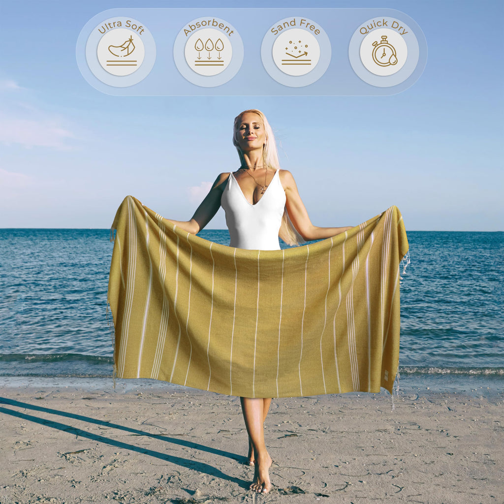 Ossano Turkish Beach Towel Absorbent & Quick Dry Oversized (39" x 71") - Decorative, Versatile and Functional as Yoga Mat, Picnic Blanket, Travel Blanket, Bath, Cruise, Gym Towel - Green