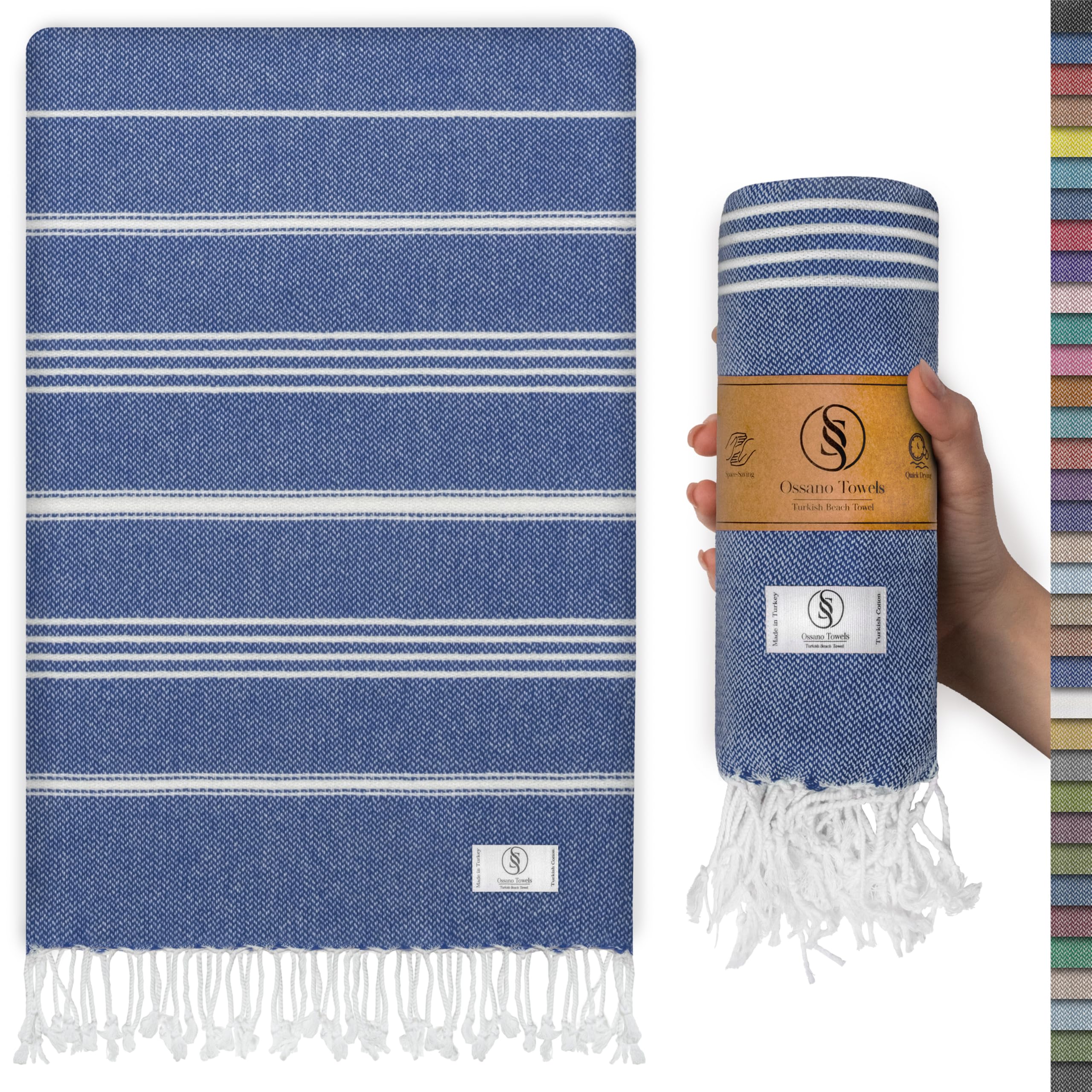 Ossano Turkish Beach Towel Absorbent & Quick Dry Oversized (39" x 71") - Decorative, Versatile and Functional as Yoga Mat, Picnic Blanket, Travel Blanket, Bath, Cruise, Gym Towel - Green