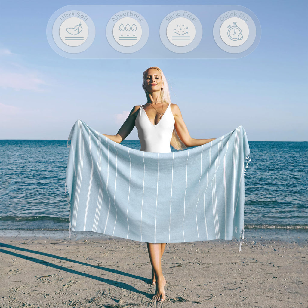 Ossano Turkish Beach Towel Absorbent & Quick Dry Oversized (39" x 71") - Decorative, Versatile and Functional as Yoga Mat, Picnic Blanket, Travel Blanket, Bath, Cruise, Gym Towel - Green