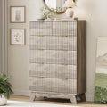 Fluted Dresser for Bedroom with 9 Drawers, 57" Wide Modern Chest of Drawers with Metal Handle, Wooden Dresser TV Stand, Wood Closet Clothes Storage Organizer for Living Room, Hallway, Natural Oak