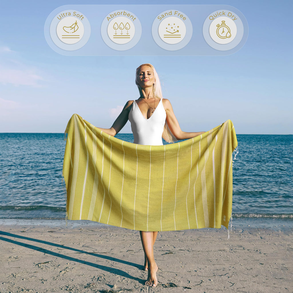 Ossano Turkish Beach Towel Absorbent & Quick Dry Oversized (39" x 71") - Decorative, Versatile and Functional as Yoga Mat, Picnic Blanket, Travel Blanket, Bath, Cruise, Gym Towel - Green