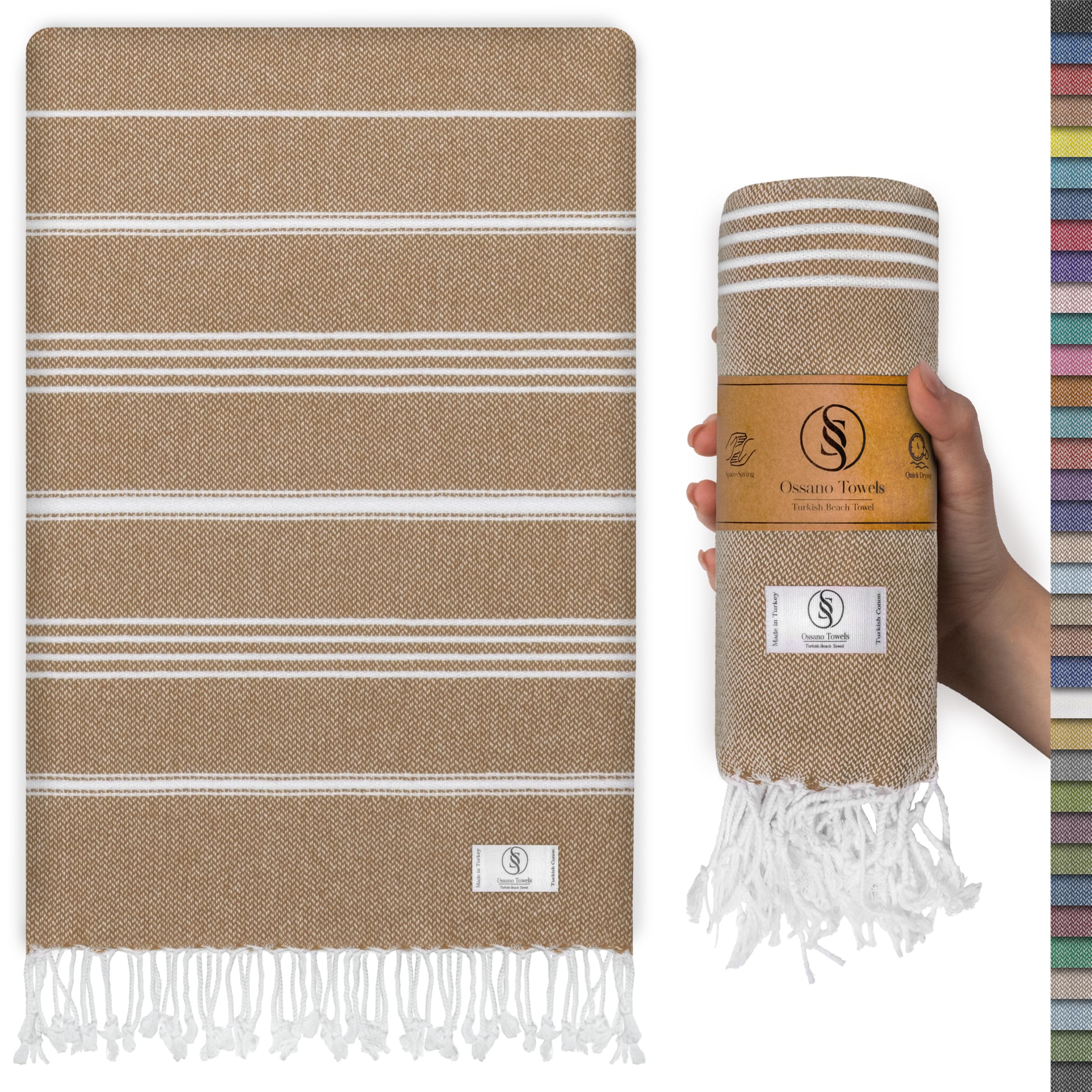 Ossano Turkish Beach Towel Absorbent & Quick Dry Oversized (39" x 71") - Decorative, Versatile and Functional as Yoga Mat, Picnic Blanket, Travel Blanket, Bath, Cruise, Gym Towel - Green