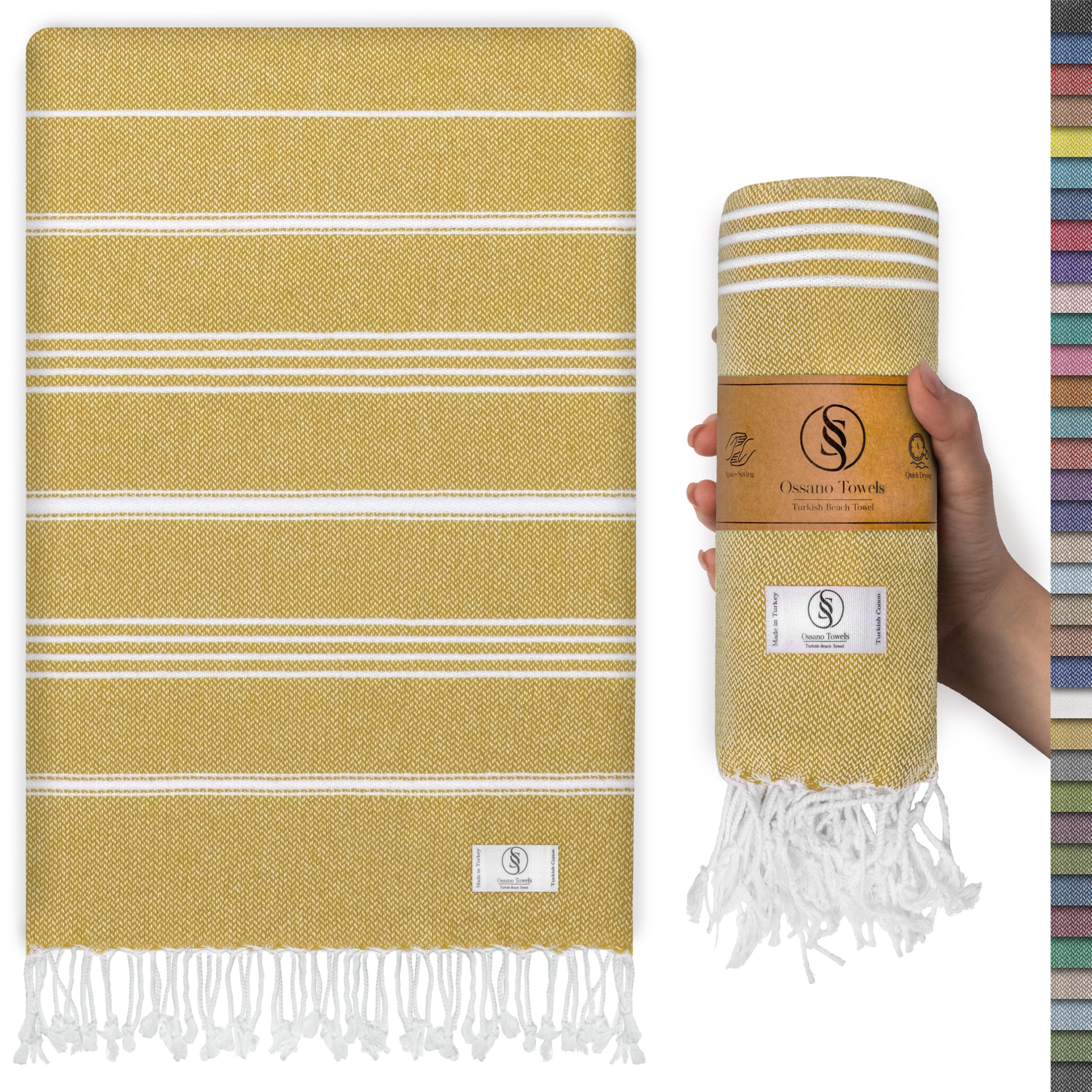 Ossano Turkish Beach Towel Absorbent & Quick Dry Oversized (39" x 71") - Decorative, Versatile and Functional as Yoga Mat, Picnic Blanket, Travel Blanket, Bath, Cruise, Gym Towel - Green