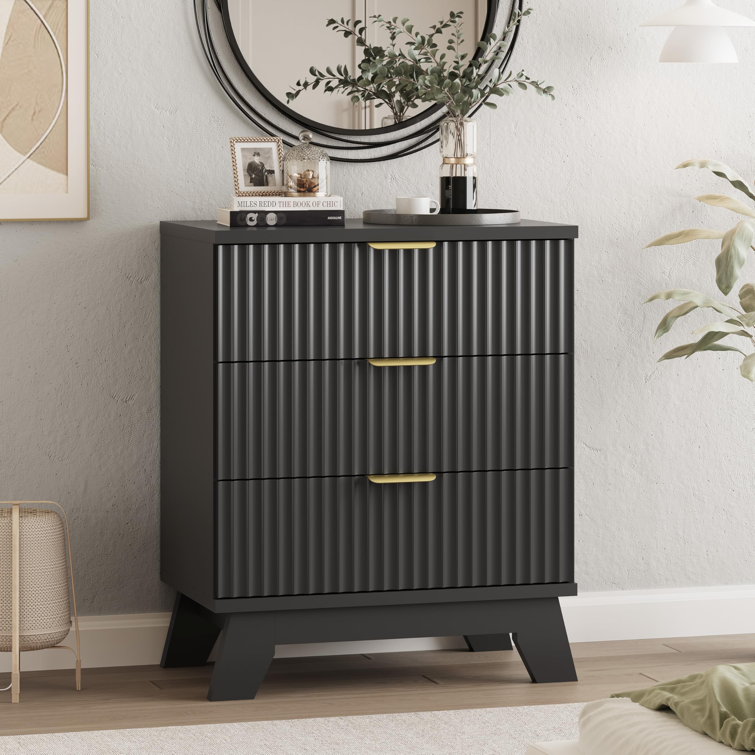 Fluted Dresser for Bedroom with 9 Drawers, 57" Wide Modern Chest of Drawers with Metal Handle, Wooden Dresser TV Stand, Wood Closet Clothes Storage Organizer for Living Room, Hallway, Natural Oak