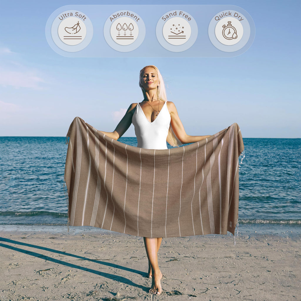 Ossano Turkish Beach Towel Absorbent & Quick Dry Oversized (39" x 71") - Decorative, Versatile and Functional as Yoga Mat, Picnic Blanket, Travel Blanket, Bath, Cruise, Gym Towel - Green