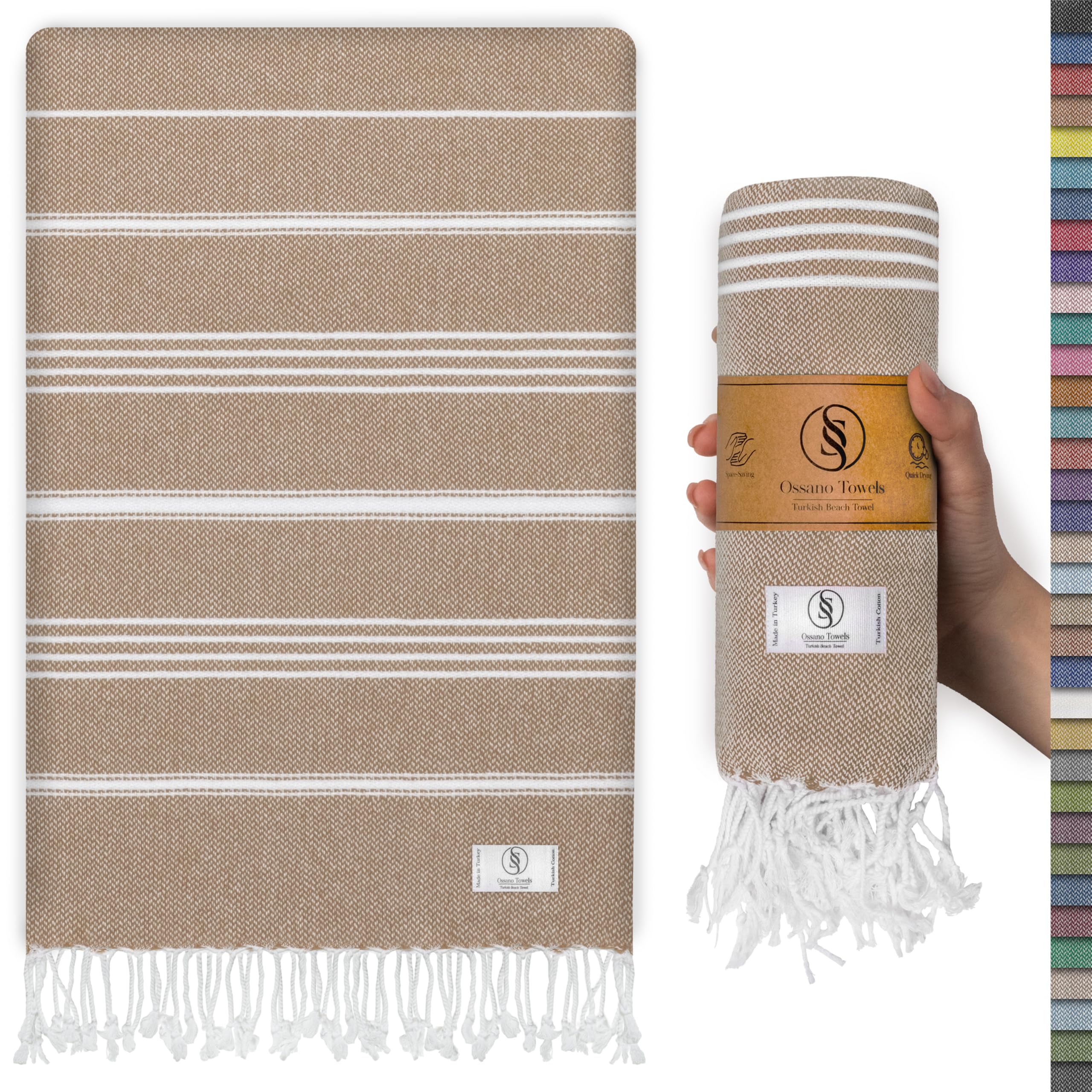 Ossano Turkish Beach Towel Absorbent & Quick Dry Oversized (39" x 71") - Decorative, Versatile and Functional as Yoga Mat, Picnic Blanket, Travel Blanket, Bath, Cruise, Gym Towel - Green