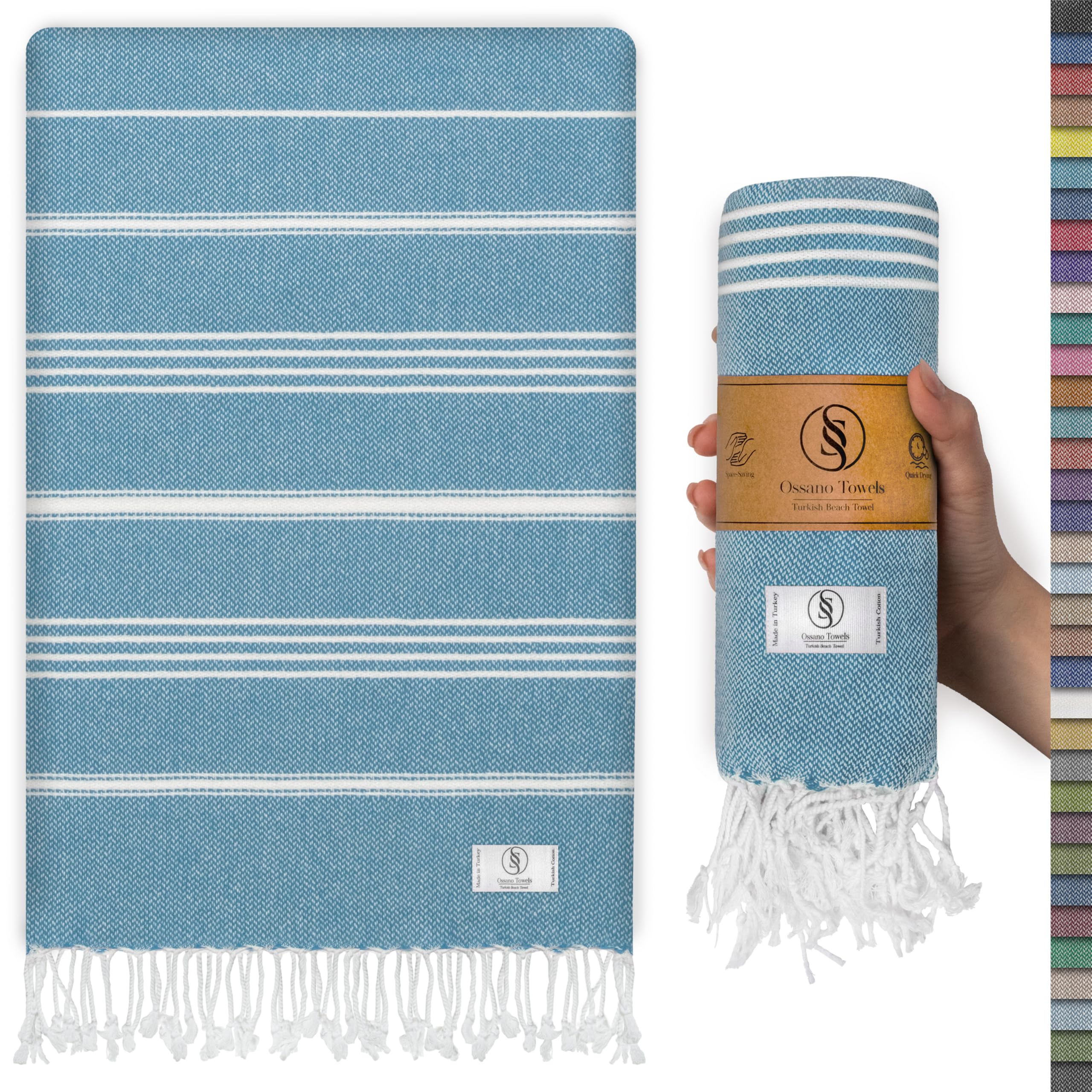 Ossano Turkish Beach Towel Absorbent & Quick Dry Oversized (39" x 71") - Decorative, Versatile and Functional as Yoga Mat, Picnic Blanket, Travel Blanket, Bath, Cruise, Gym Towel - Green