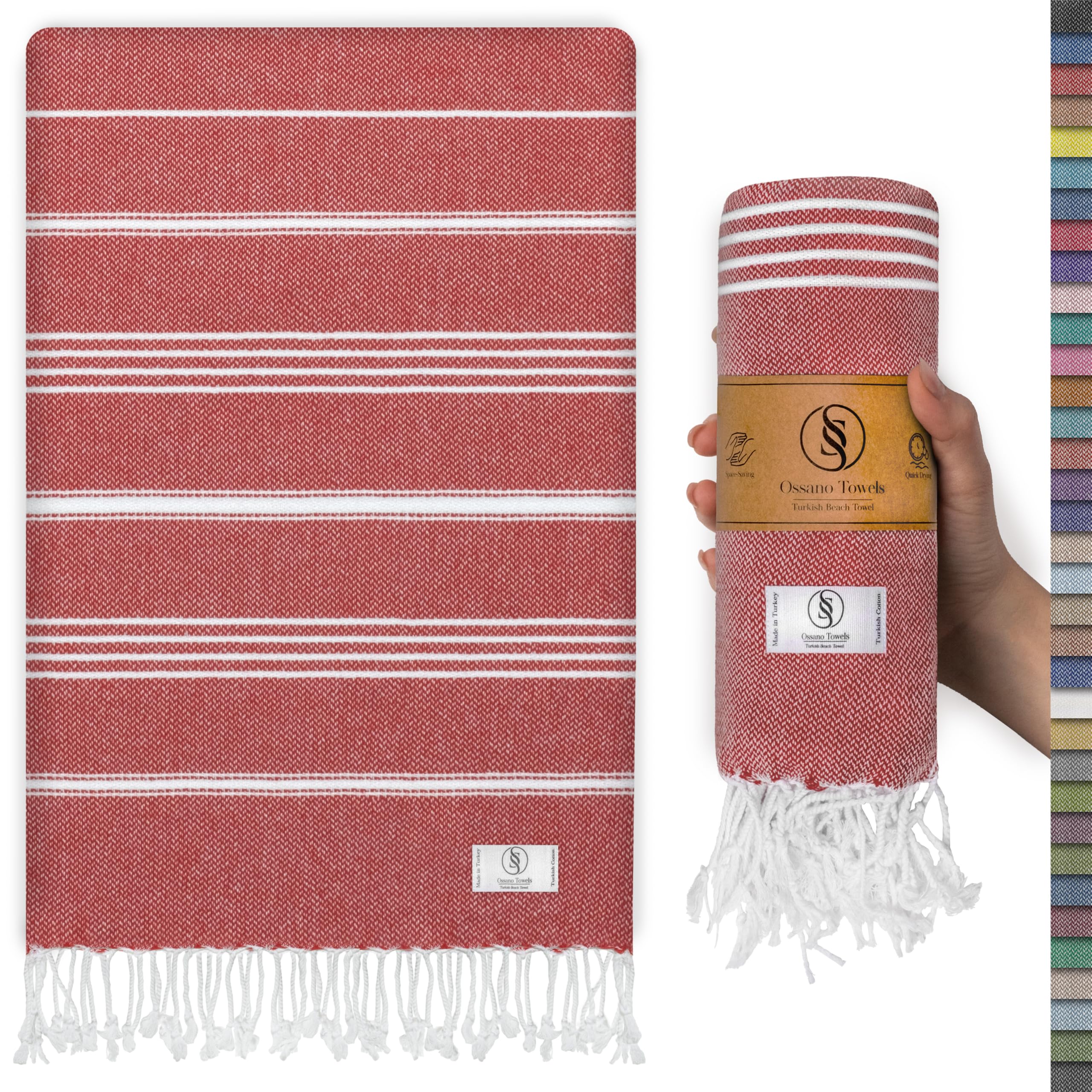 Ossano Turkish Beach Towel Absorbent & Quick Dry Oversized (39" x 71") - Decorative, Versatile and Functional as Yoga Mat, Picnic Blanket, Travel Blanket, Bath, Cruise, Gym Towel - Green