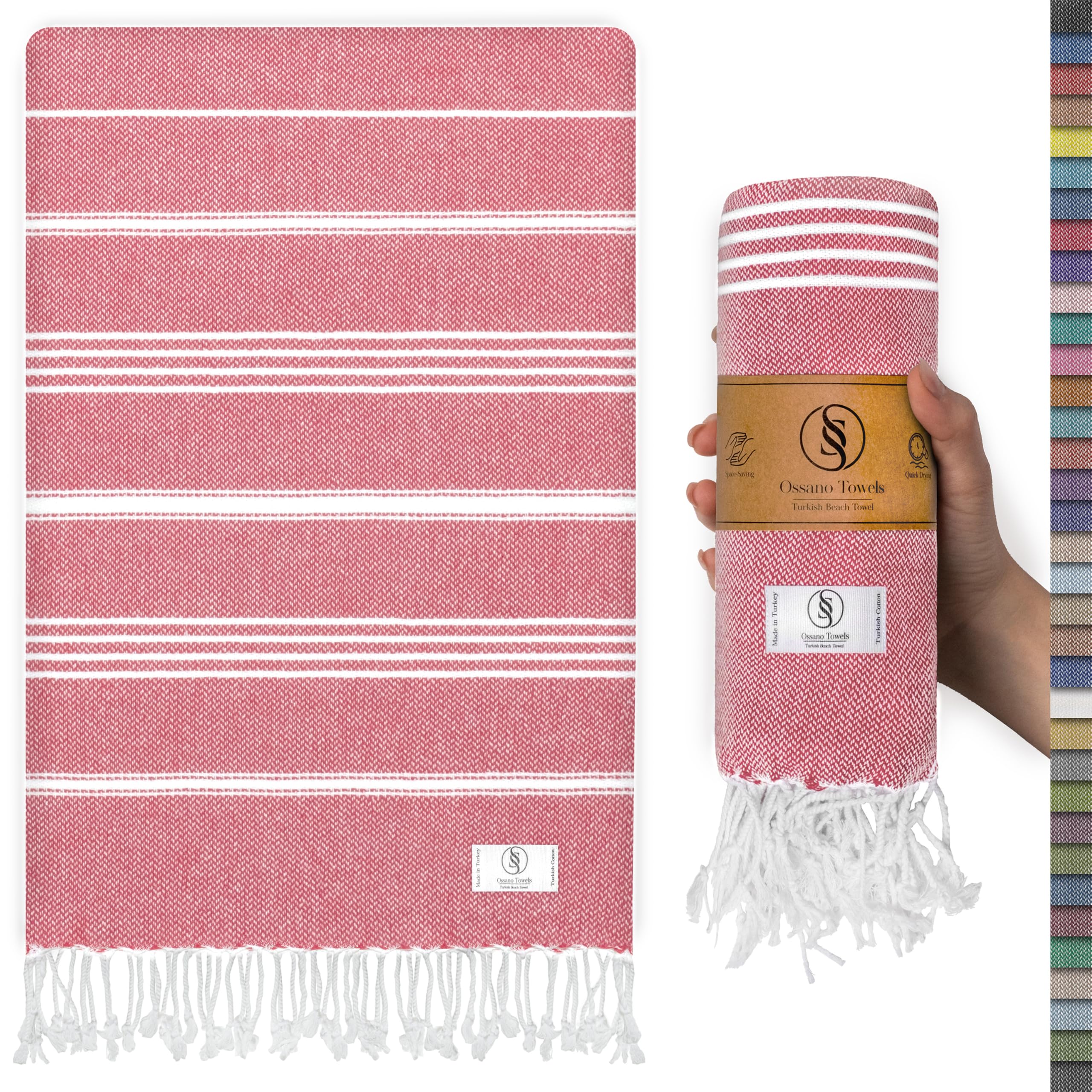 Ossano Turkish Beach Towel Absorbent & Quick Dry Oversized (39" x 71") - Decorative, Versatile and Functional as Yoga Mat, Picnic Blanket, Travel Blanket, Bath, Cruise, Gym Towel - Green