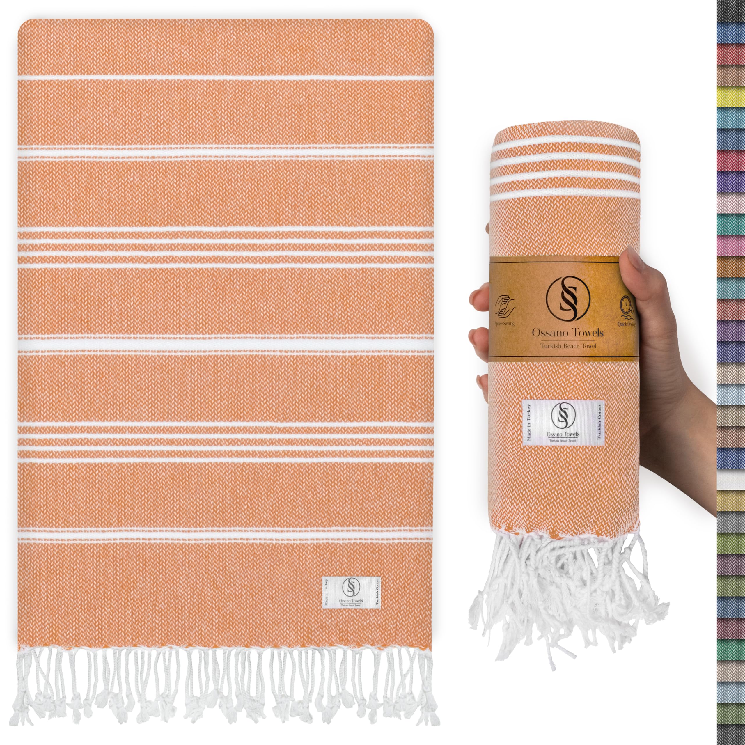 Ossano Turkish Beach Towel Absorbent & Quick Dry Oversized (39" x 71") - Decorative, Versatile and Functional as Yoga Mat, Picnic Blanket, Travel Blanket, Bath, Cruise, Gym Towel - Green