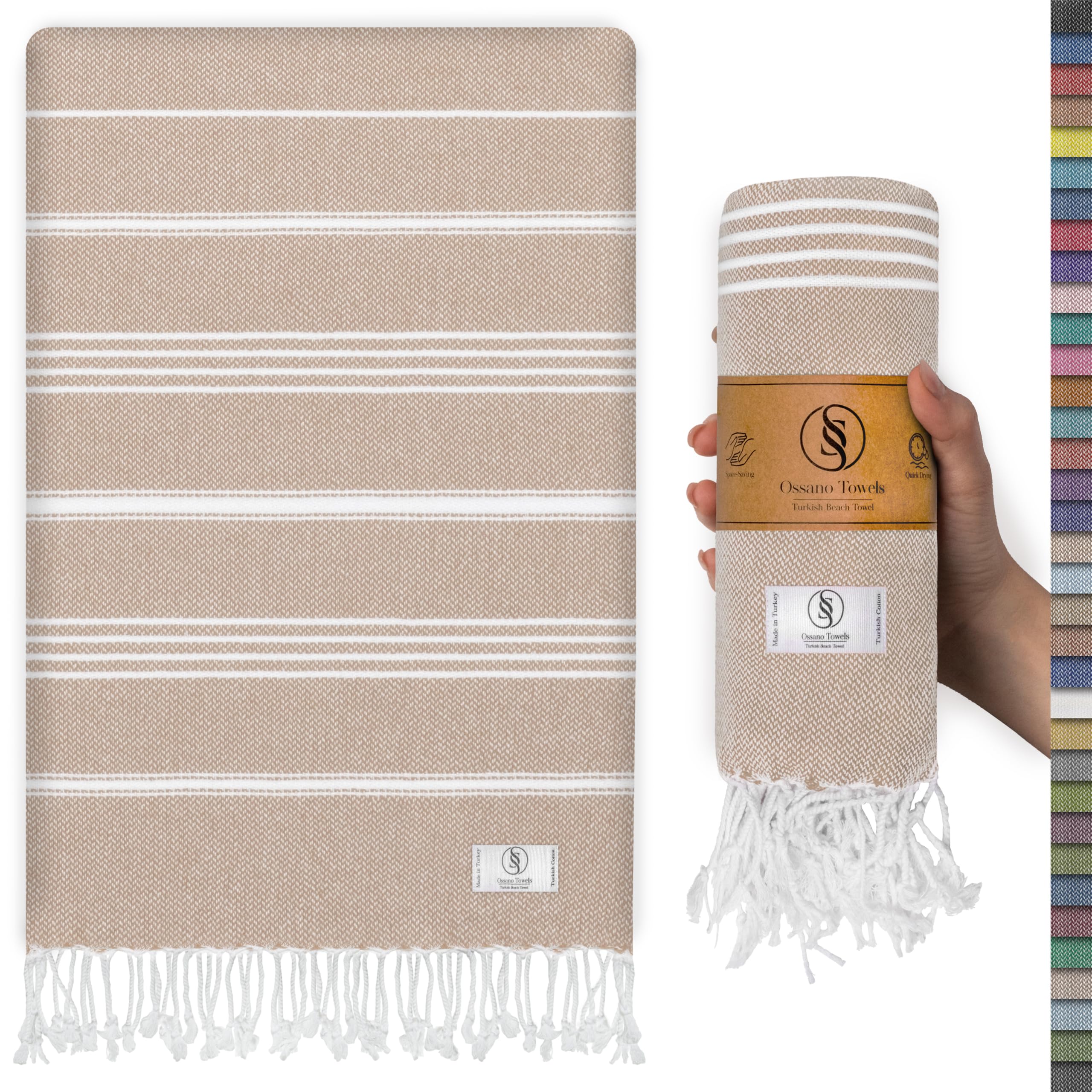 Ossano Turkish Beach Towel Absorbent & Quick Dry Oversized (39" x 71") - Decorative, Versatile and Functional as Yoga Mat, Picnic Blanket, Travel Blanket, Bath, Cruise, Gym Towel - Green