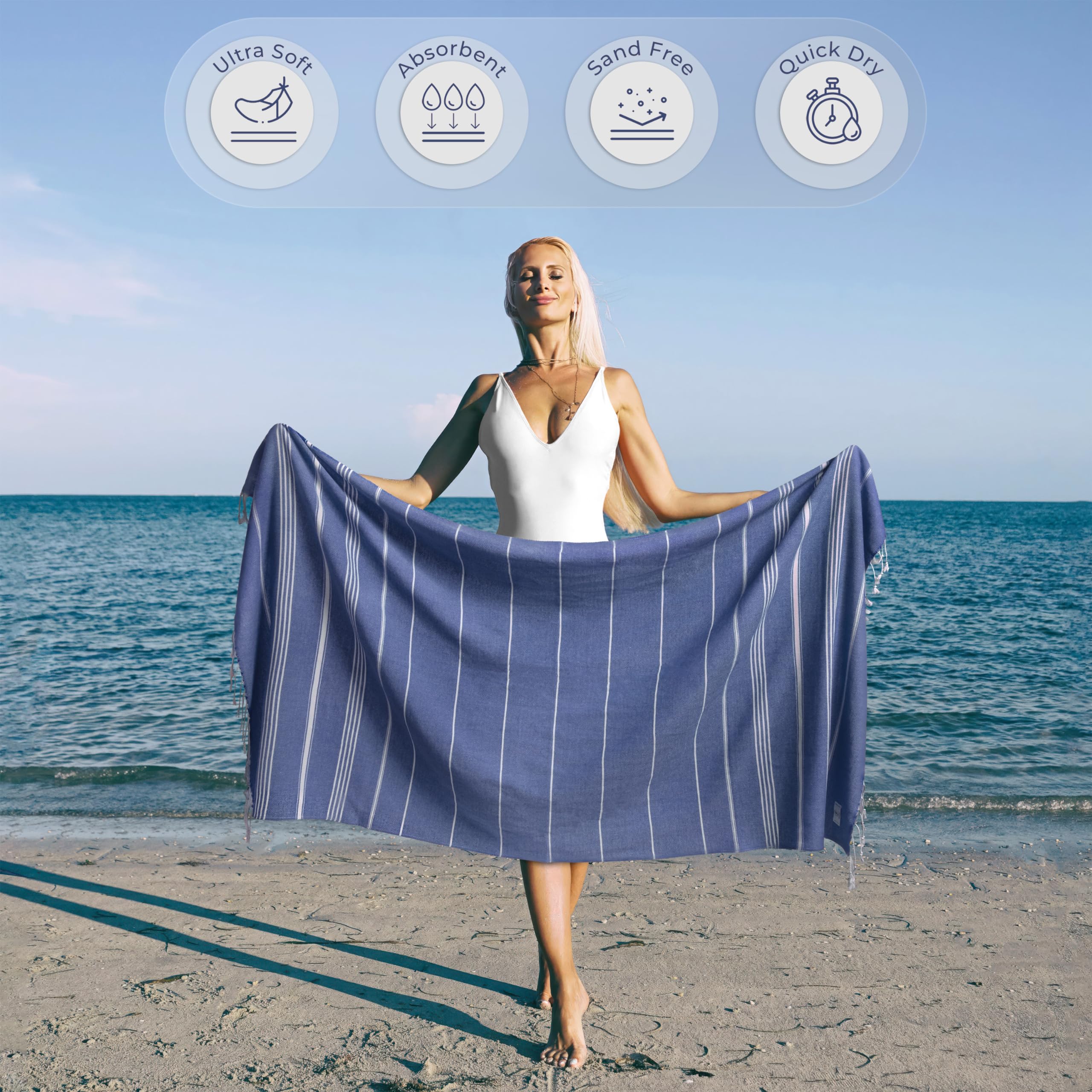 Ossano Turkish Beach Towel Absorbent & Quick Dry Oversized (39" x 71") - Decorative, Versatile and Functional as Yoga Mat, Picnic Blanket, Travel Blanket, Bath, Cruise, Gym Towel - Green
