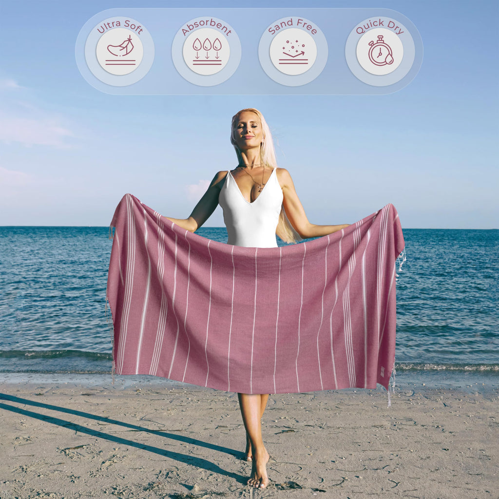 Ossano Turkish Beach Towel Absorbent & Quick Dry Oversized (39" x 71") - Decorative, Versatile and Functional as Yoga Mat, Picnic Blanket, Travel Blanket, Bath, Cruise, Gym Towel - Green